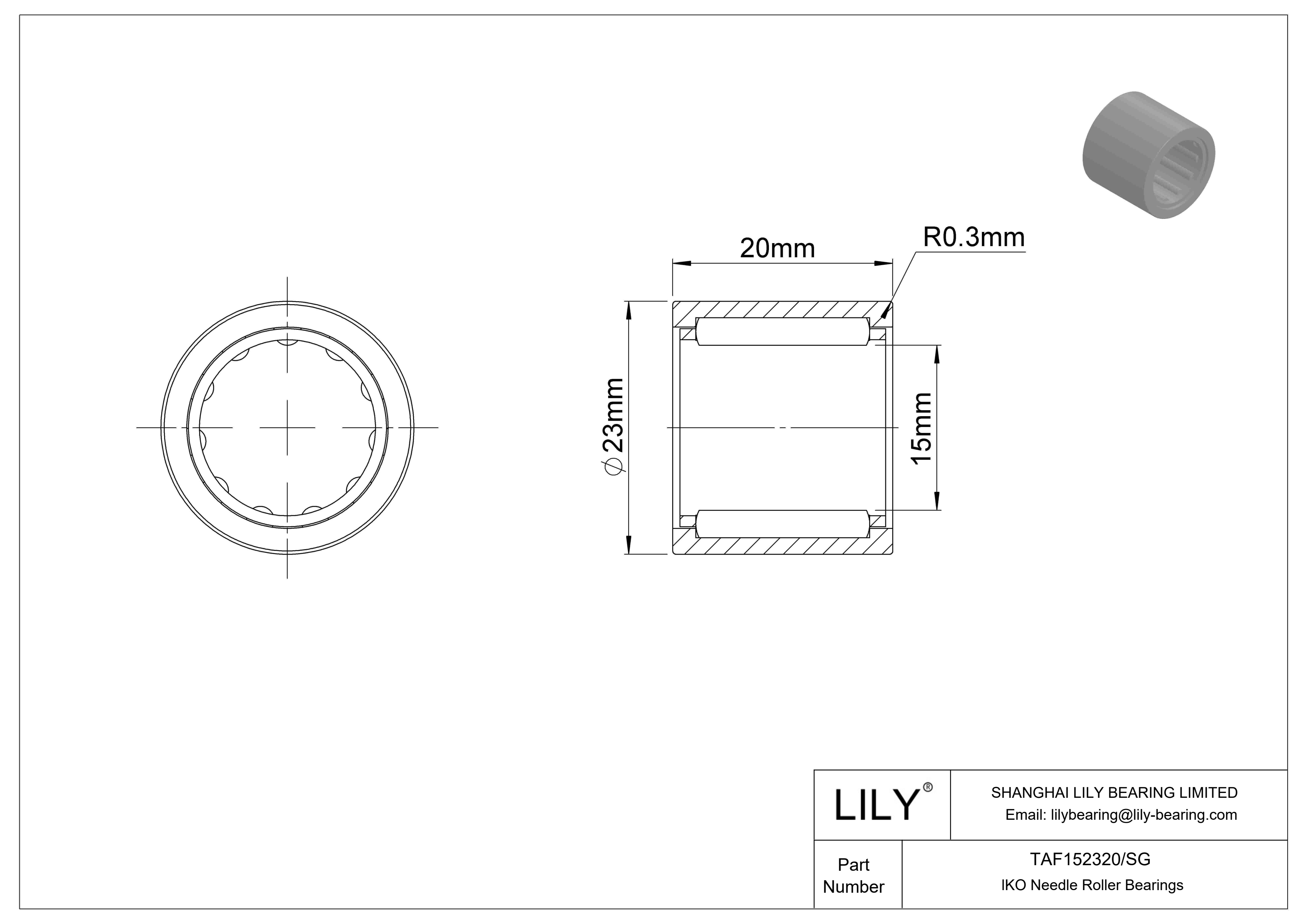 TAF152320/SG Machined Type Needle Roller Bearings cad drawing