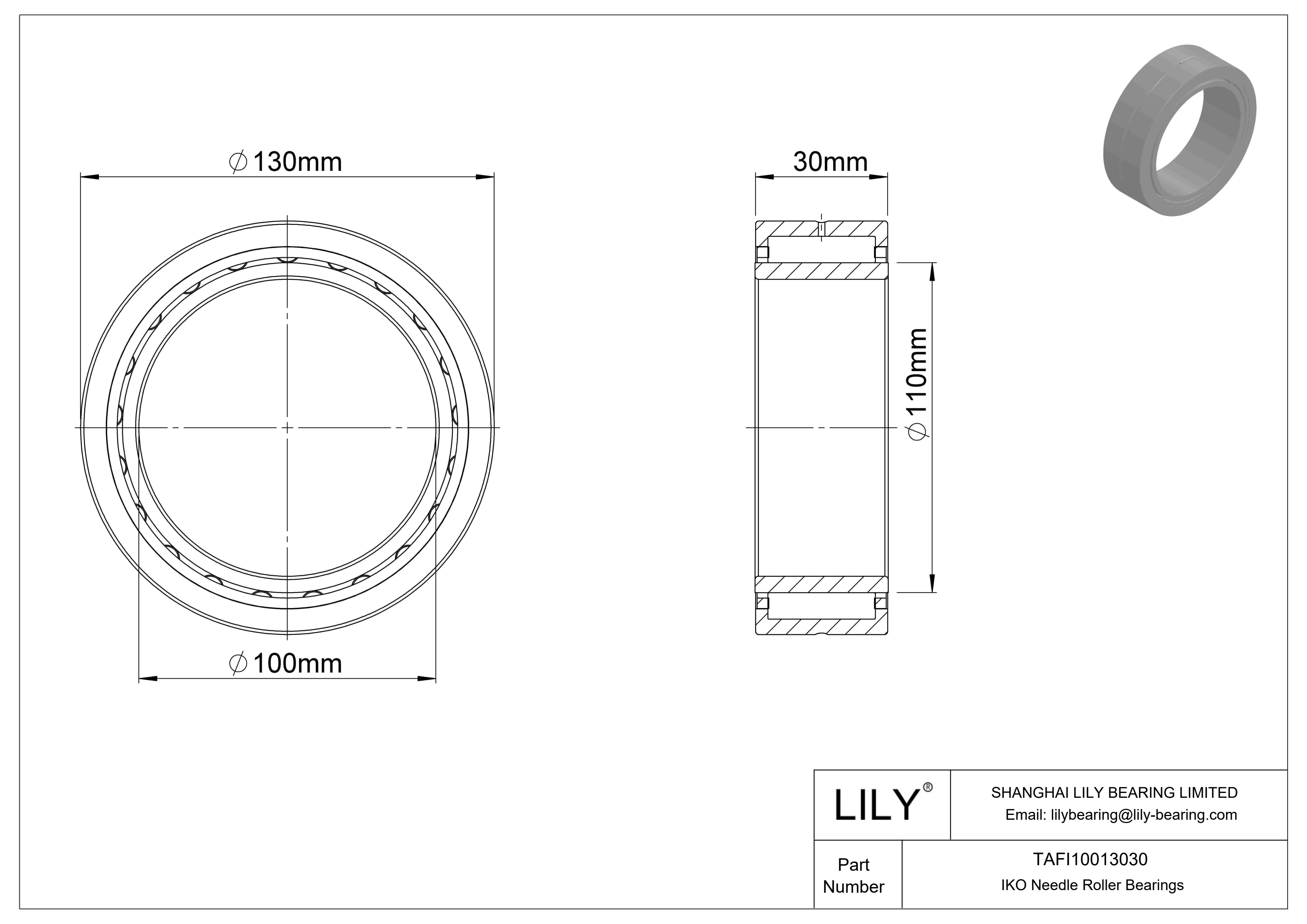 TAFI10013030 Machined Type Needle Roller Bearings cad drawing