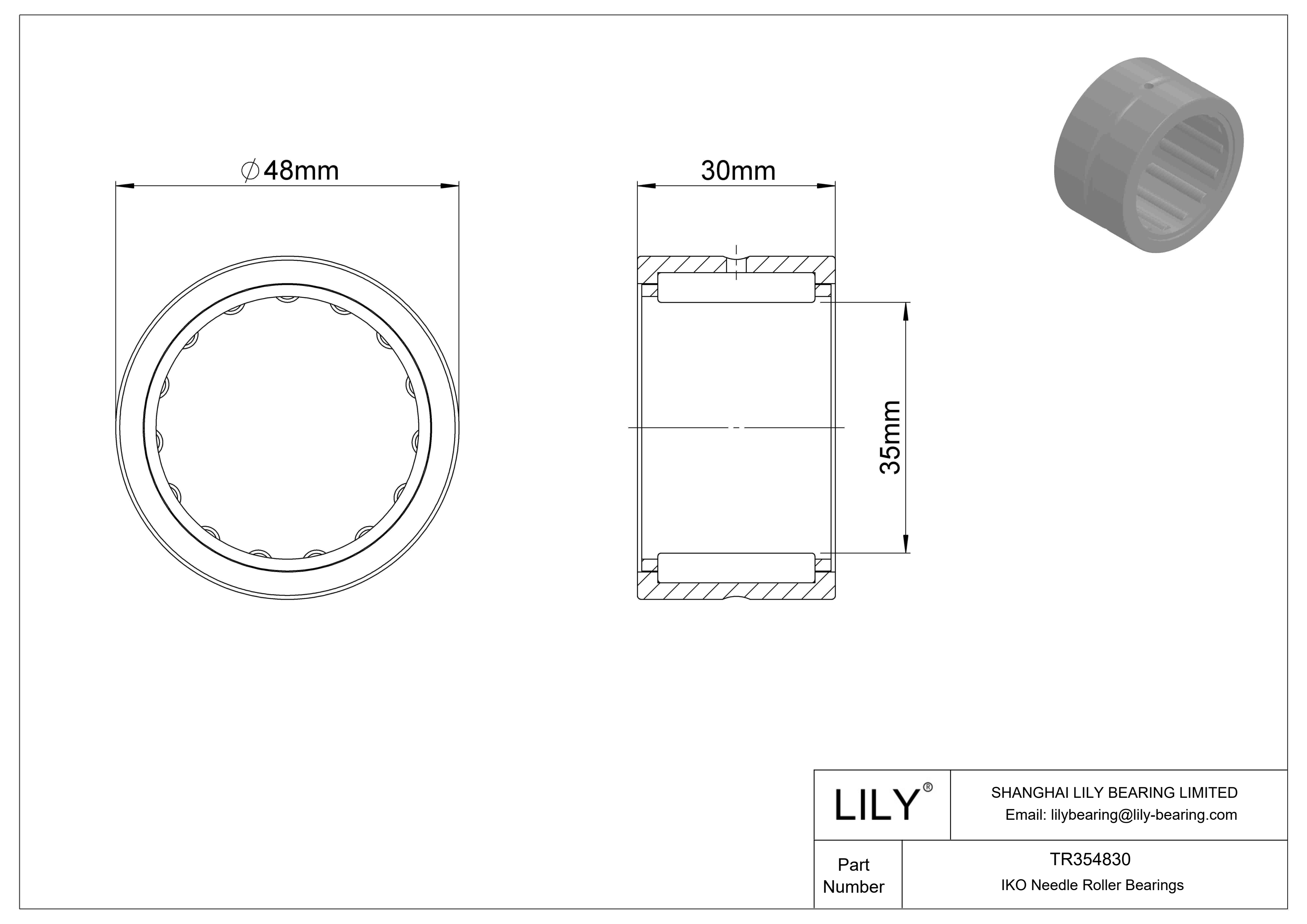 TR354830 Machined Type Needle Roller Bearings cad drawing