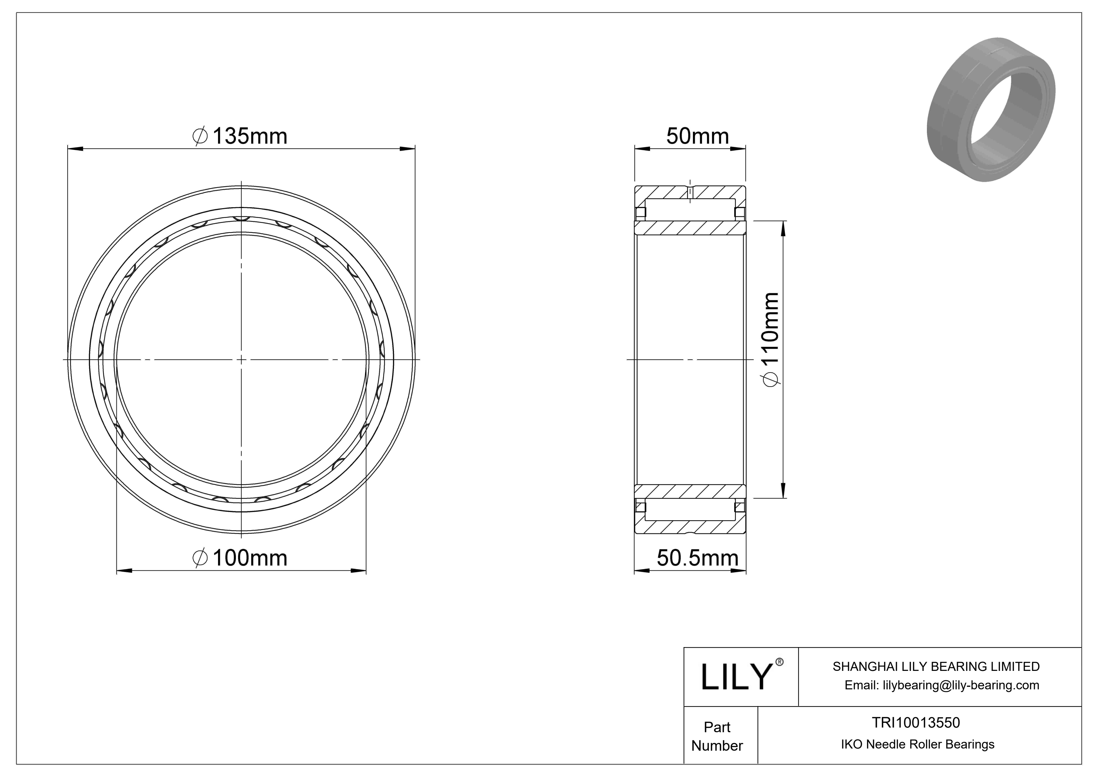 TRI10013550 Machined Type Needle Roller Bearings cad drawing