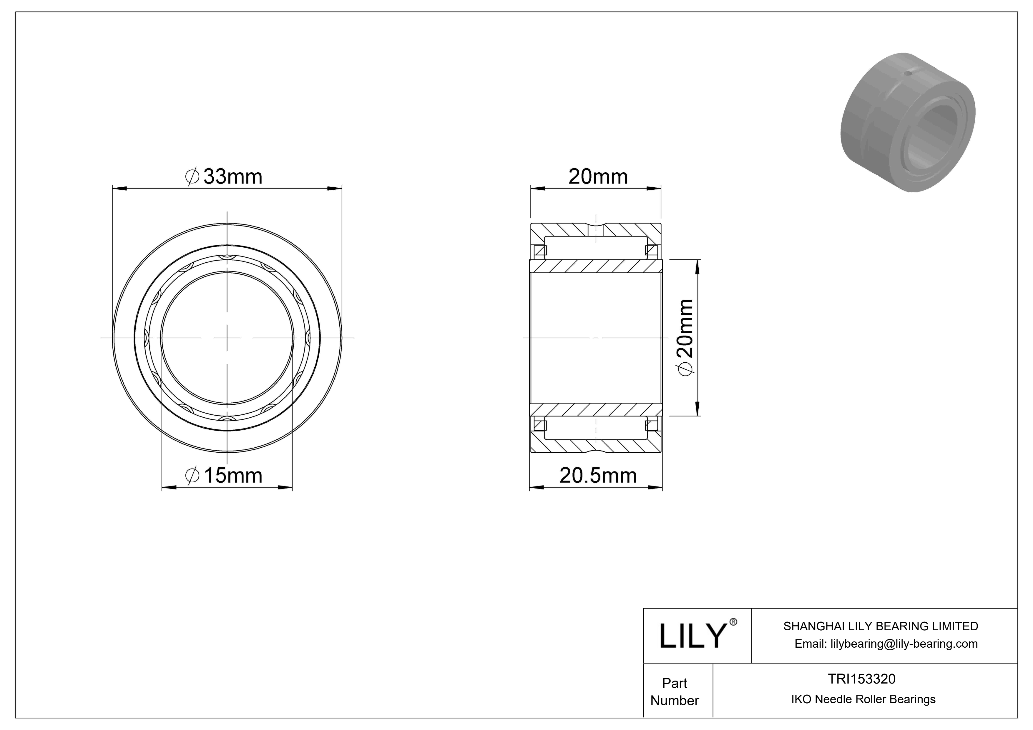 TRI153320 Machined Type Needle Roller Bearings cad drawing