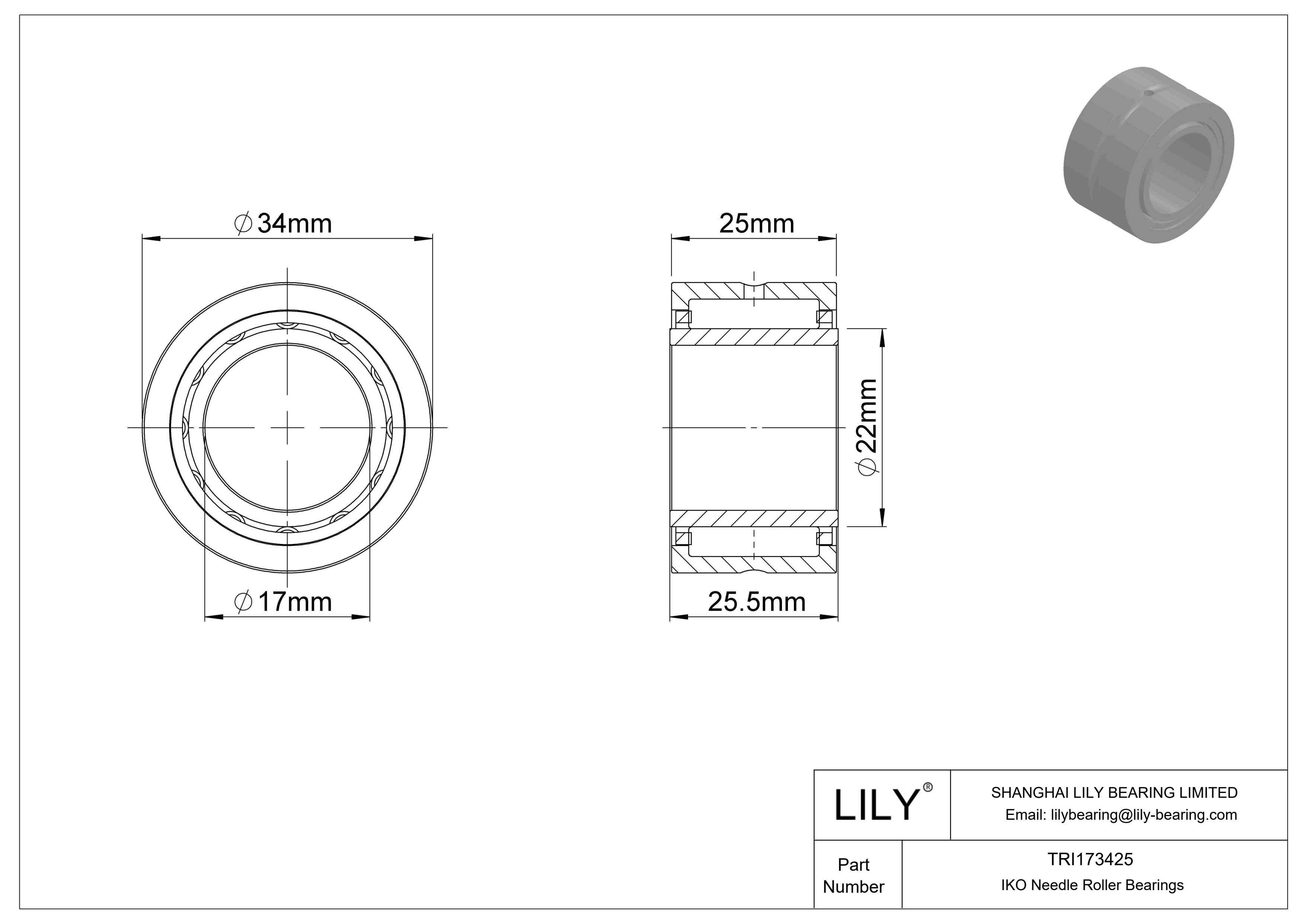 TRI173425 Machined Type Needle Roller Bearings cad drawing