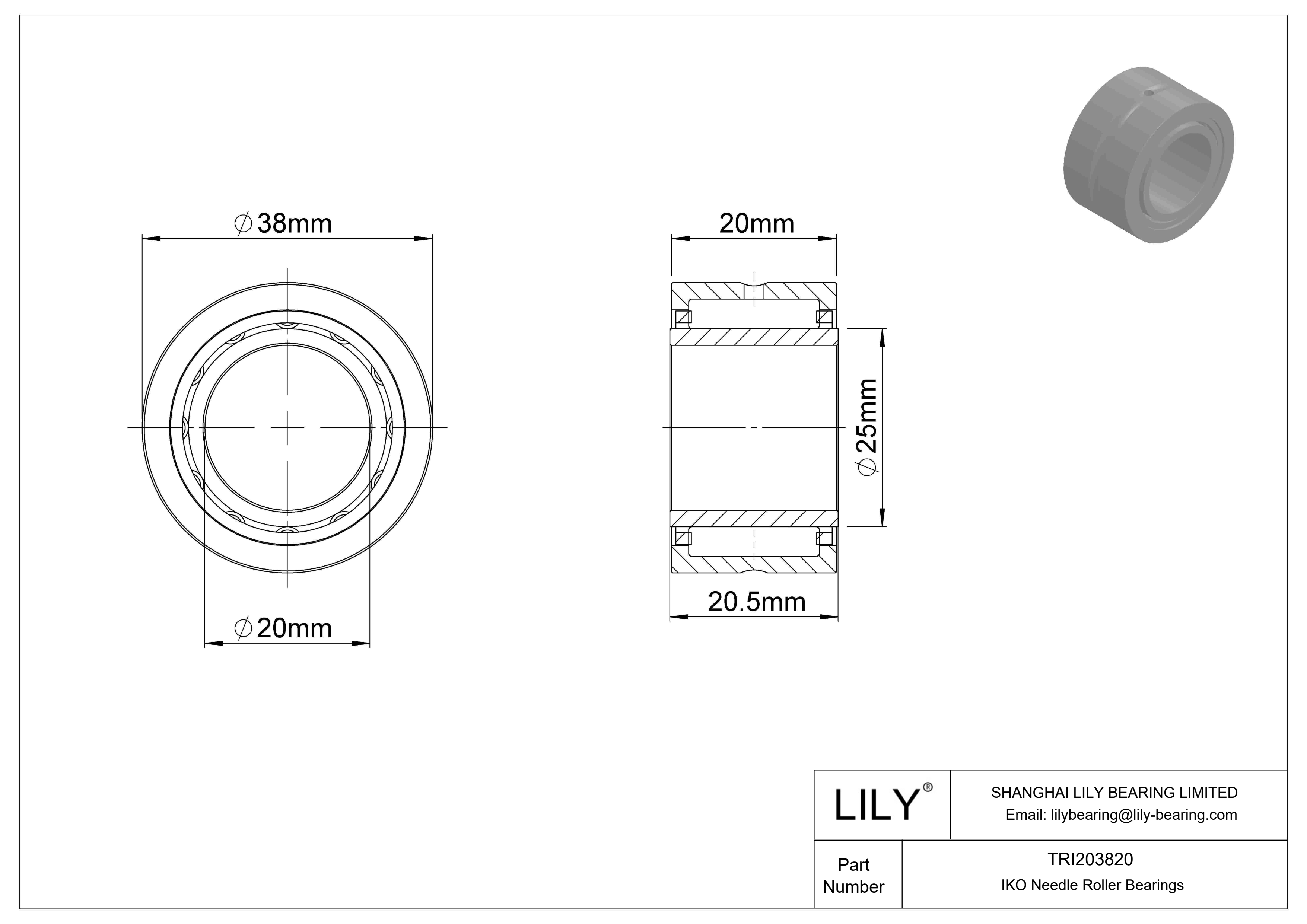 TRI203820 机械加工型滚针轴承 cad drawing