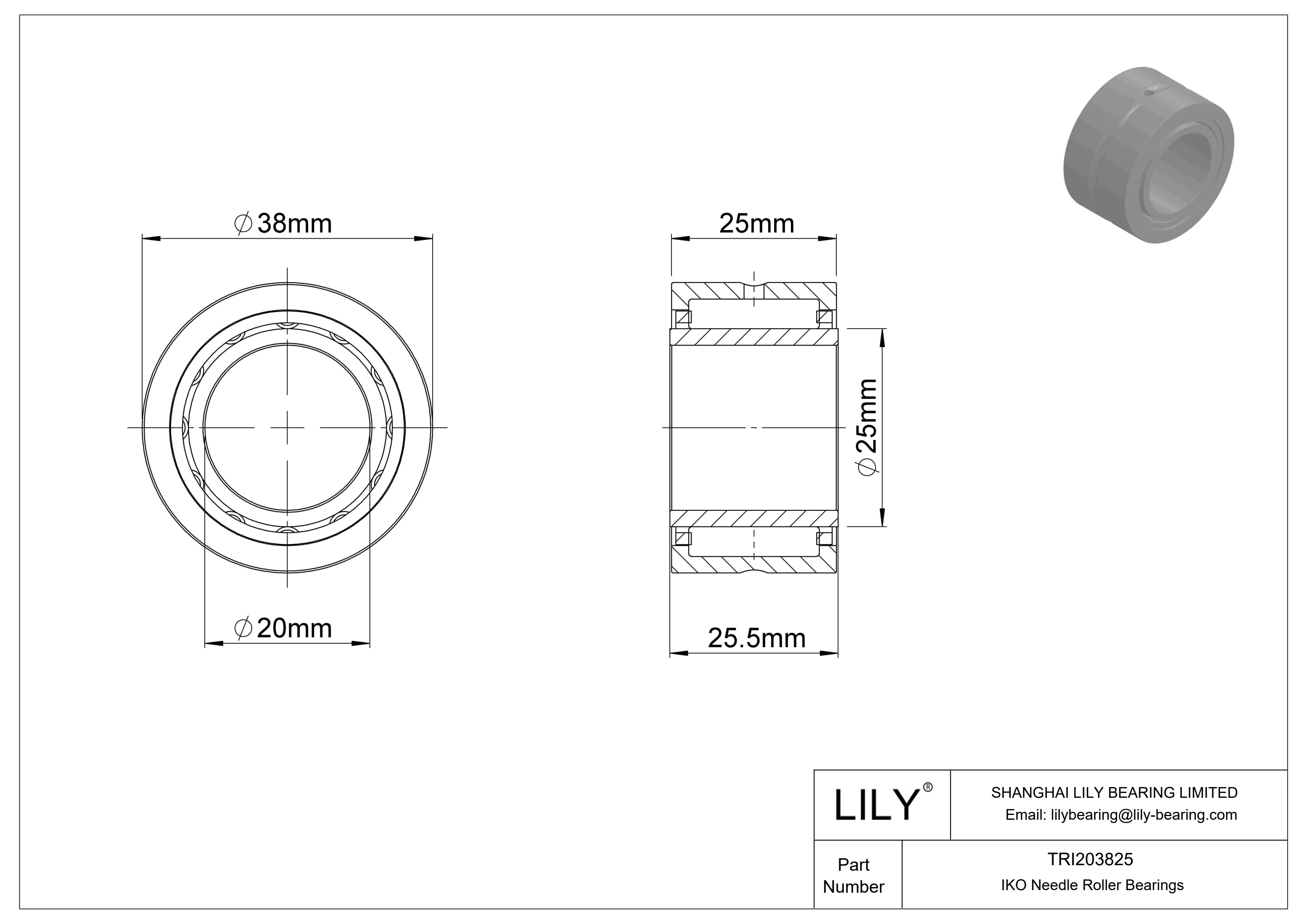 TRI203825 机械加工型滚针轴承 cad drawing