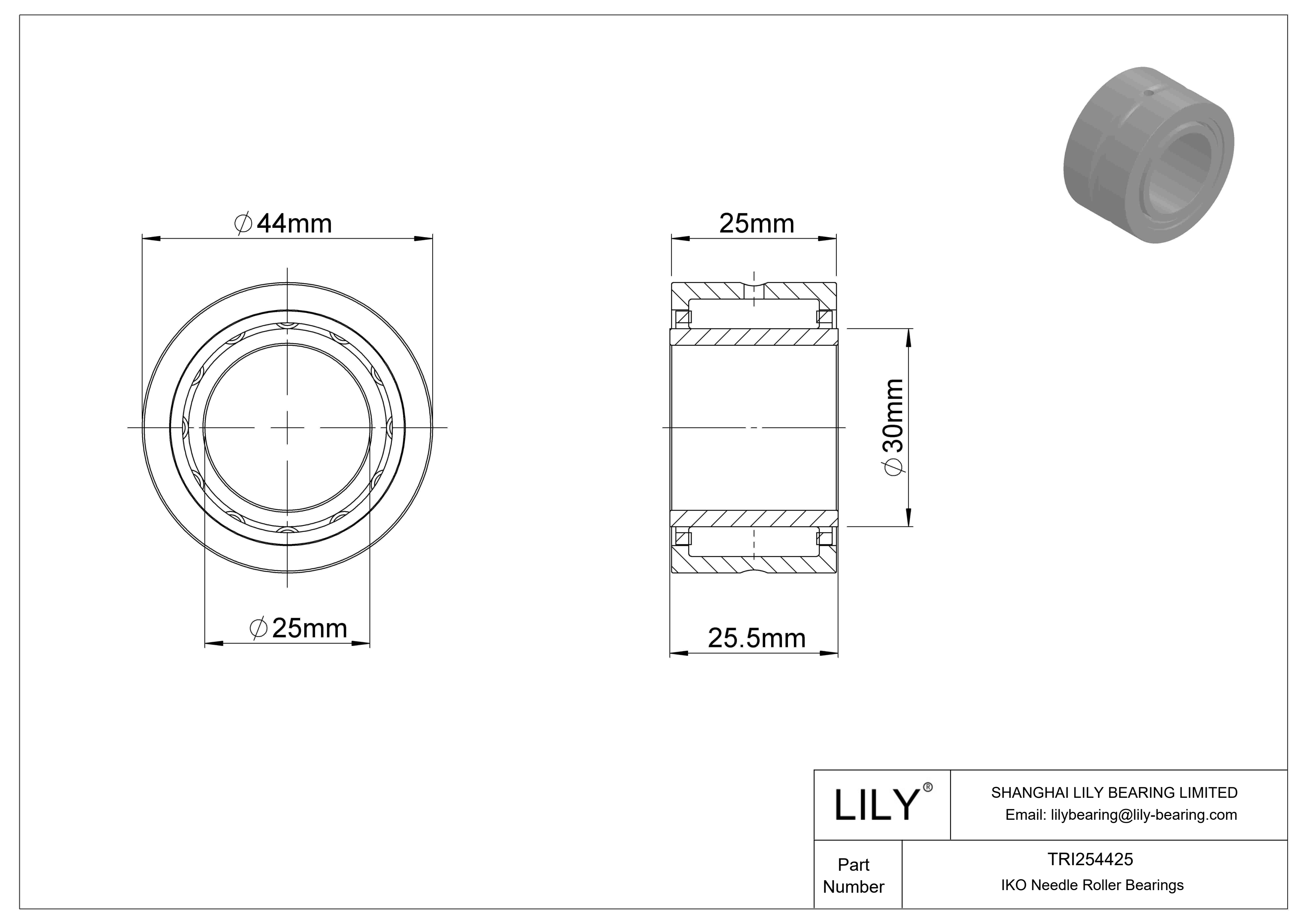 TRI254425 机械加工型滚针轴承 cad drawing