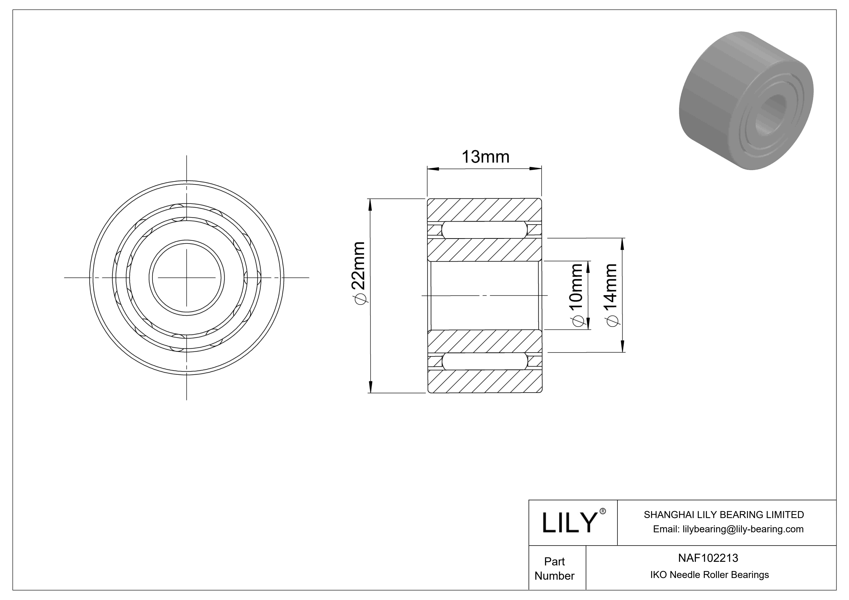 NAF102213 可分离保持架滚针轴承 cad drawing