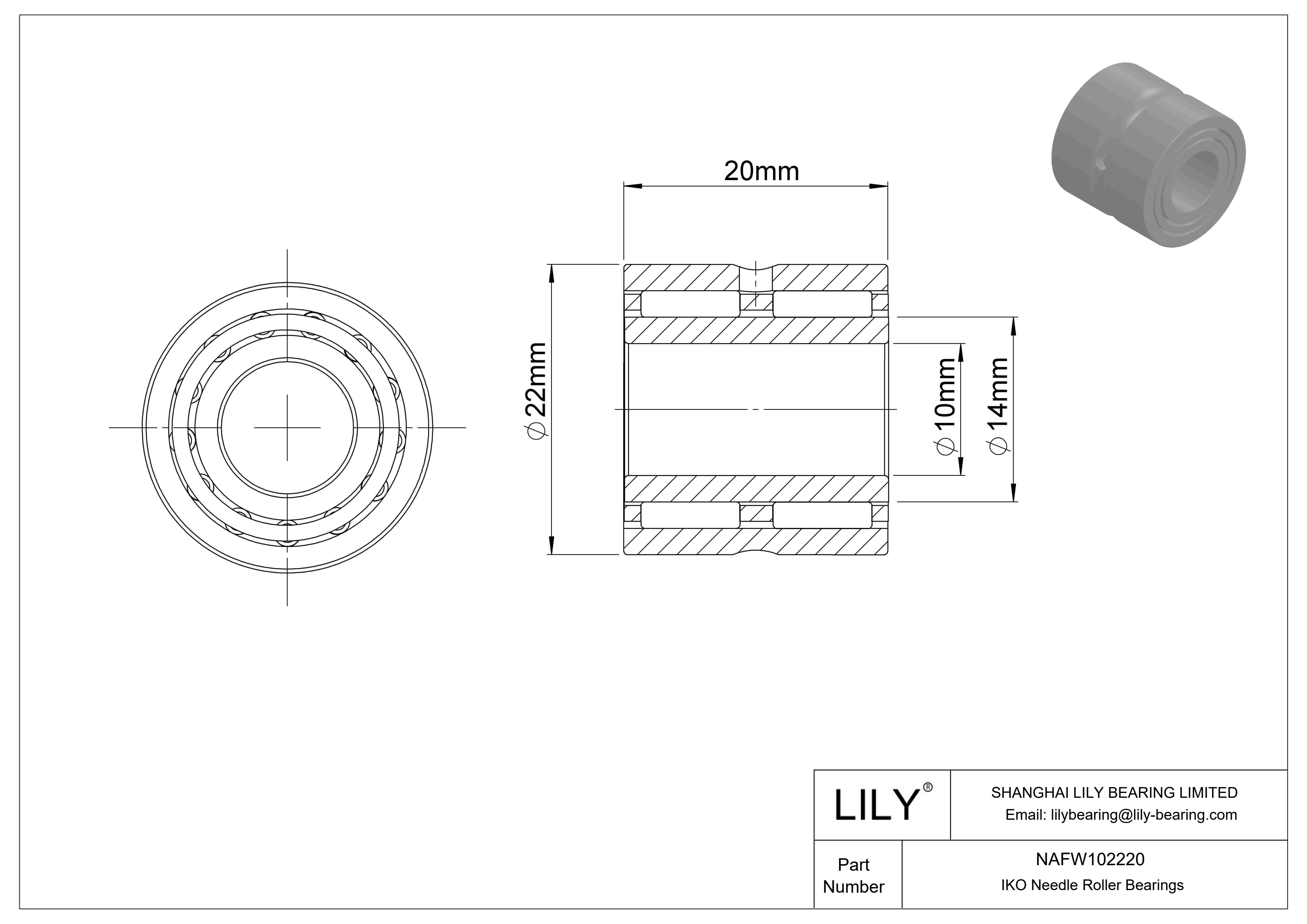 NAFW102220 可分离保持架滚针轴承 cad drawing