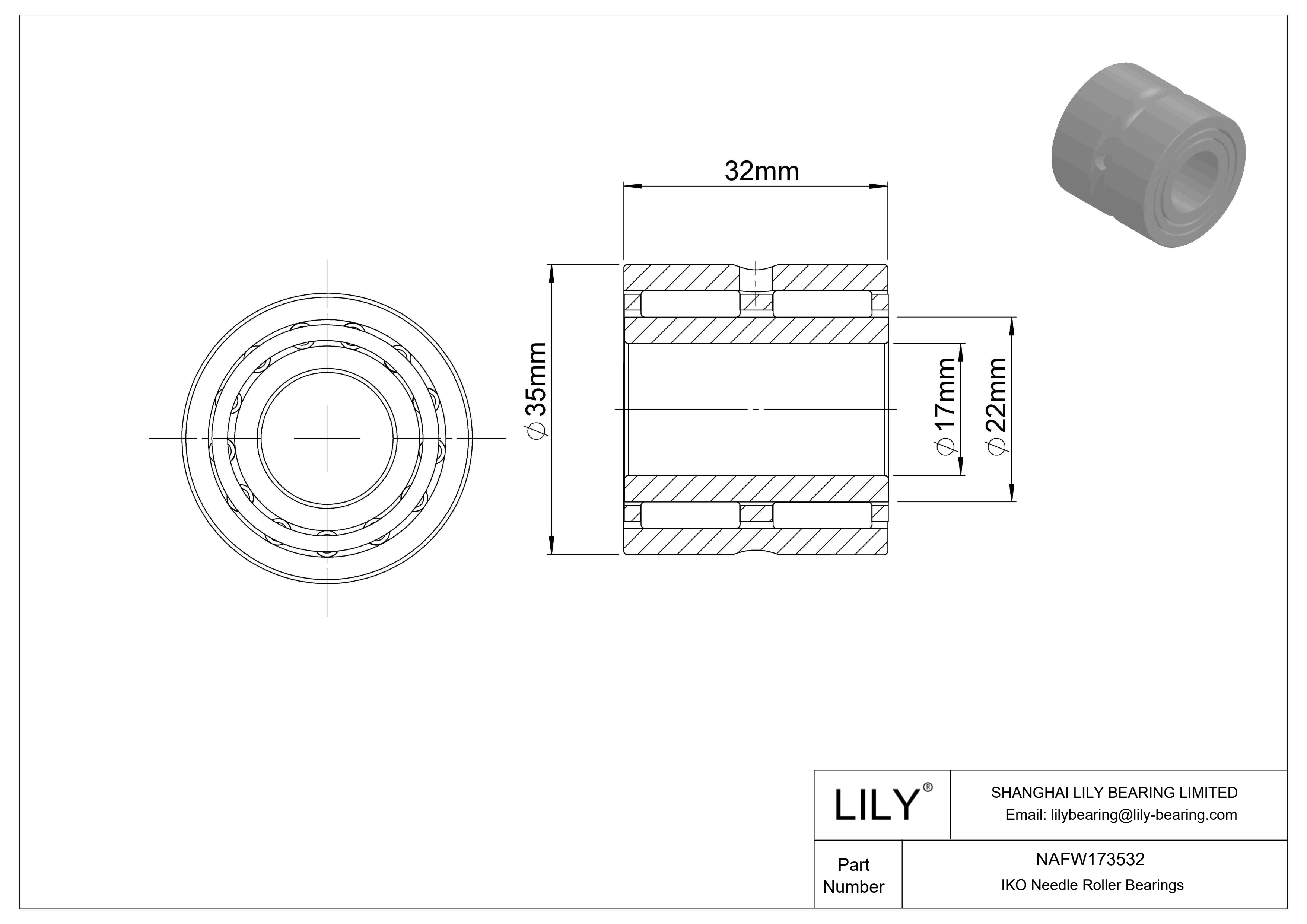 NAFW173532 可分离保持架滚针轴承 cad drawing