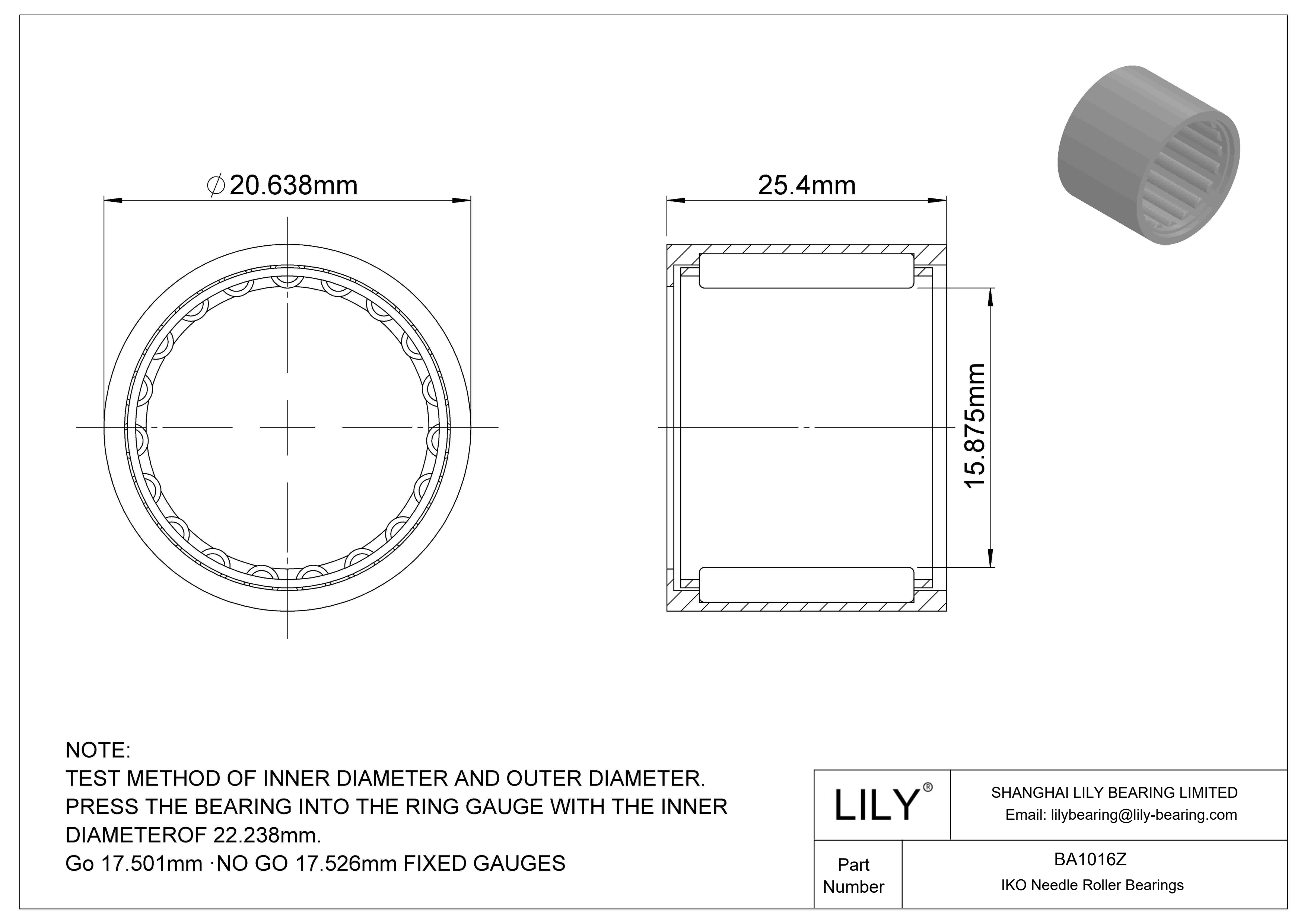 BA1016Z Shell Type Needle Roller Bearings cad drawing