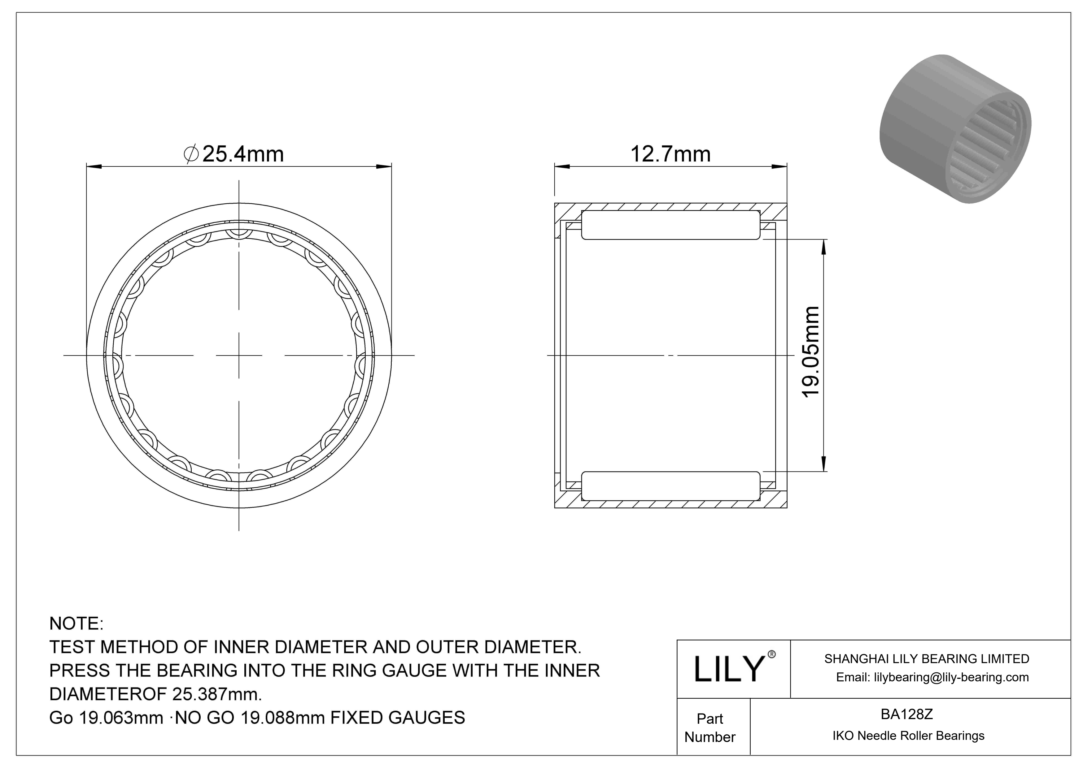 BA128Z Shell Type Needle Roller Bearings cad drawing