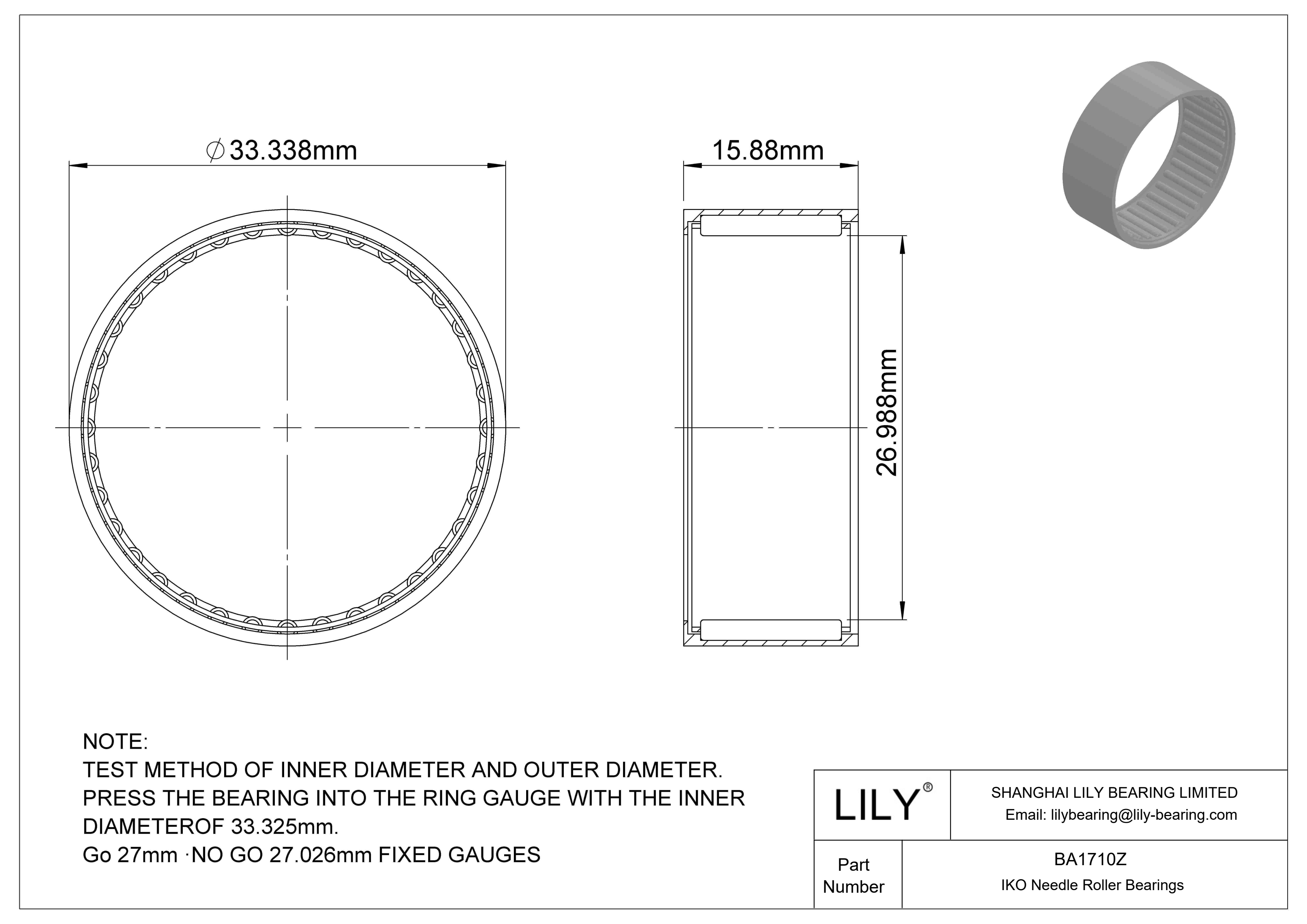 BA1710Z Shell Type Needle Roller Bearings cad drawing