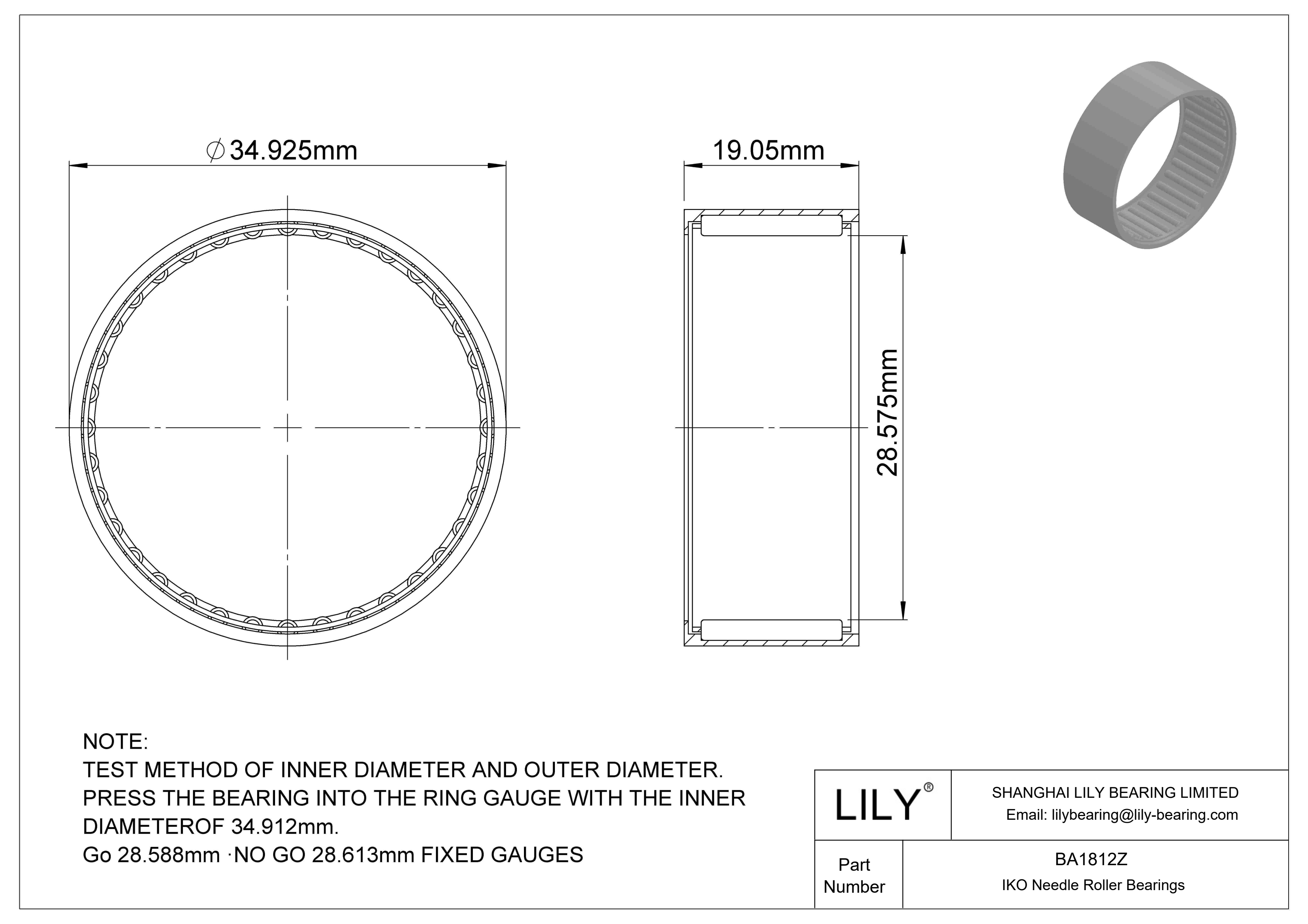 BA1812Z Shell Type Needle Roller Bearings cad drawing