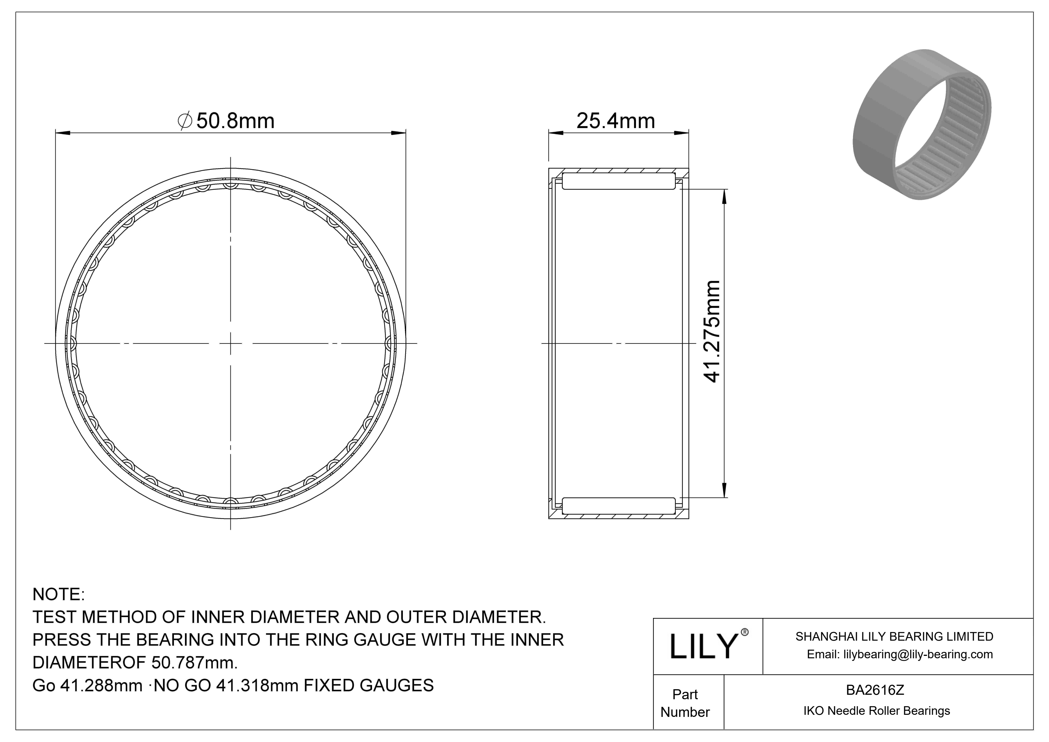 BA2616Z Shell Type Needle Roller Bearings cad drawing