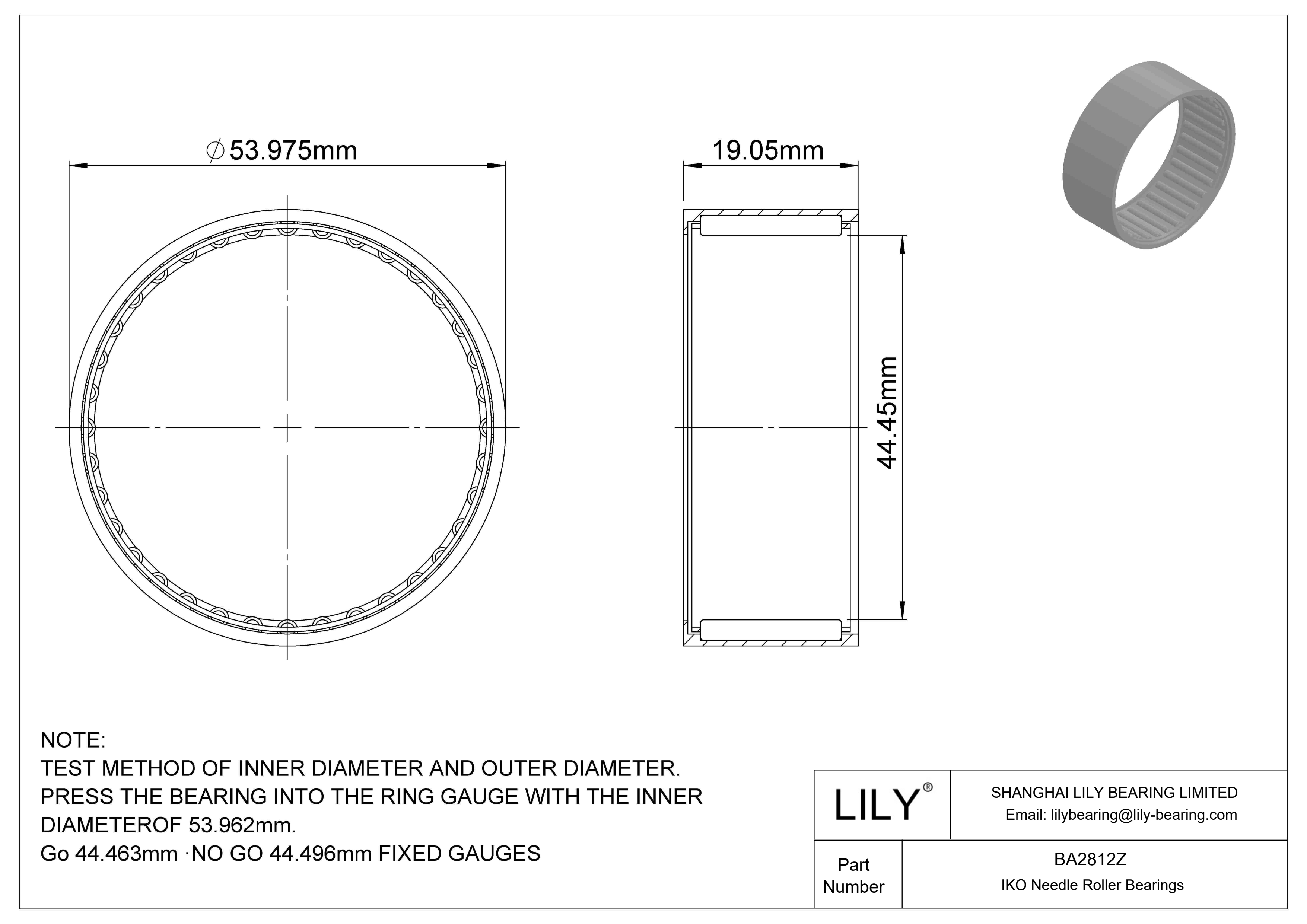 BA2812Z Shell Type Needle Roller Bearings cad drawing