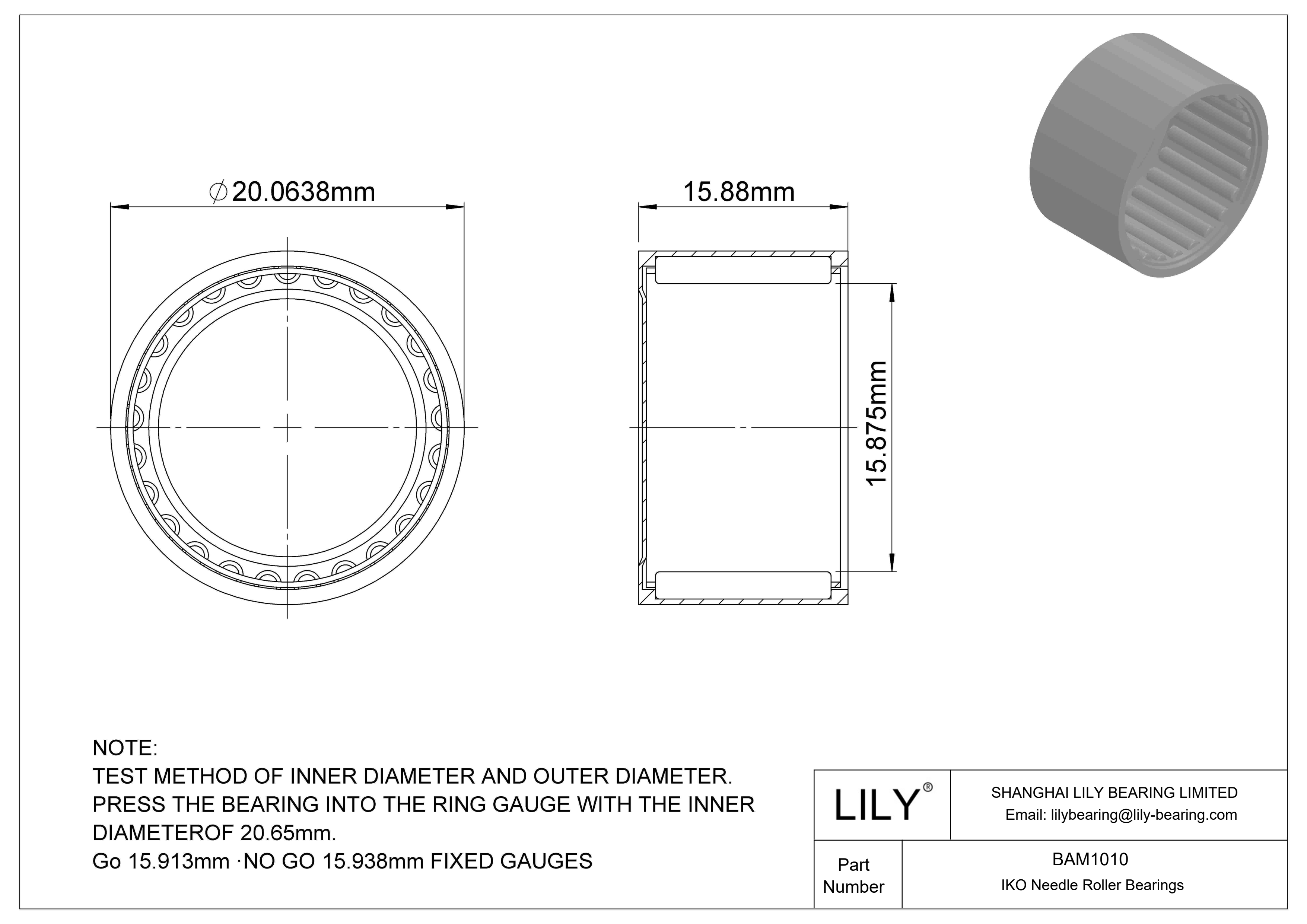 BAM1010 Shell Type Needle Roller Bearings cad drawing