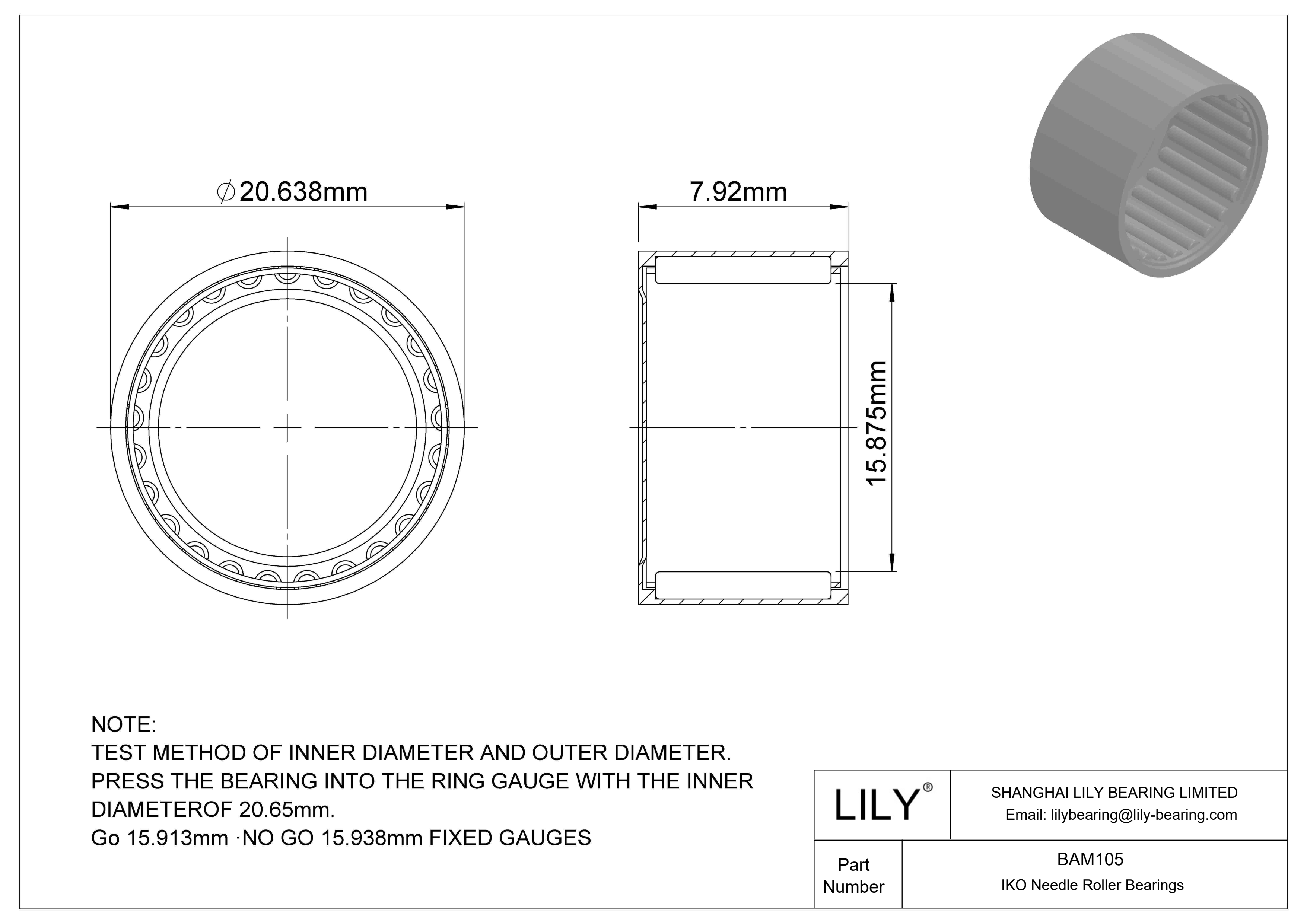 BAM105 Shell Type Needle Roller Bearings cad drawing