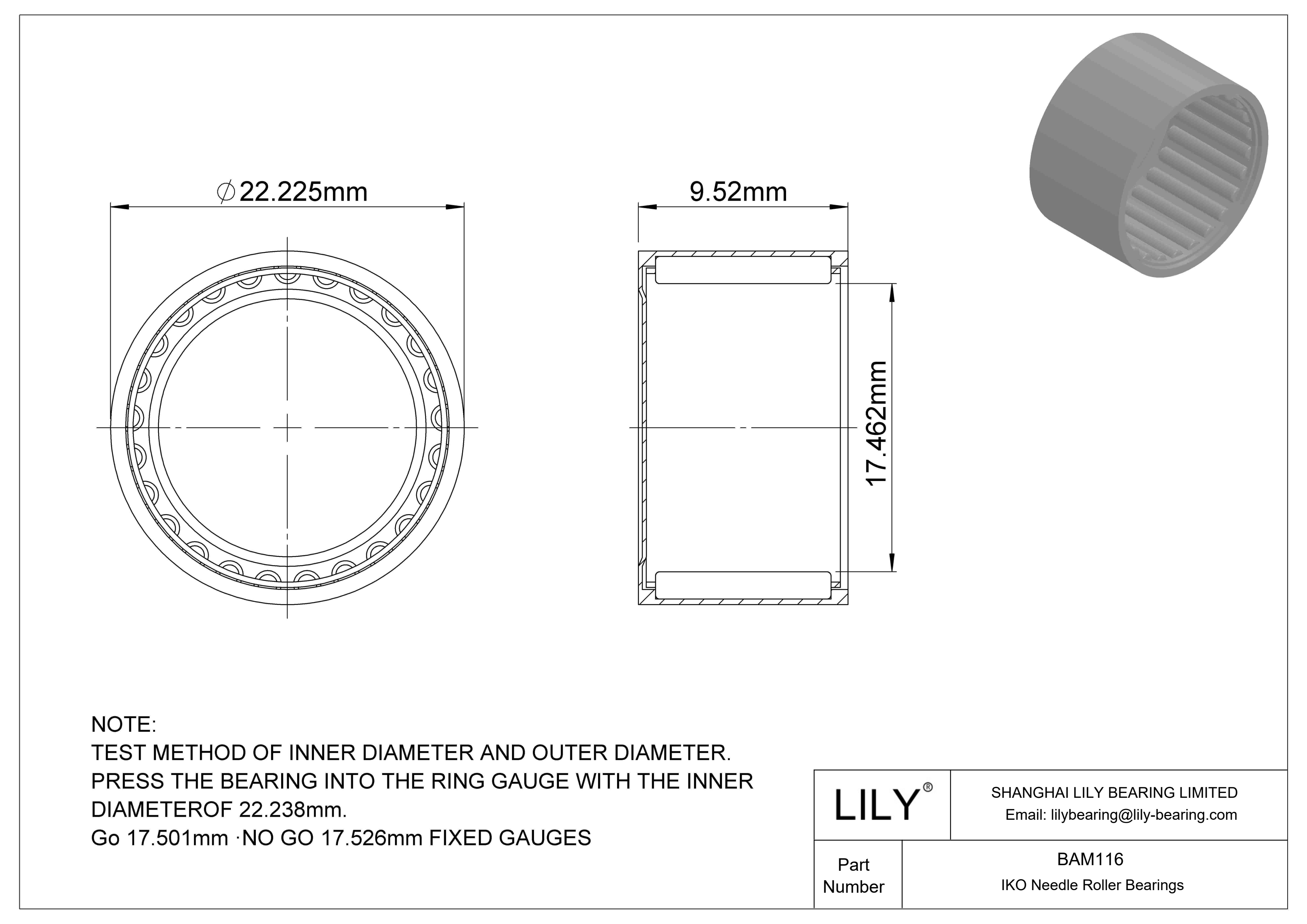 BAM116 Shell Type Needle Roller Bearings cad drawing