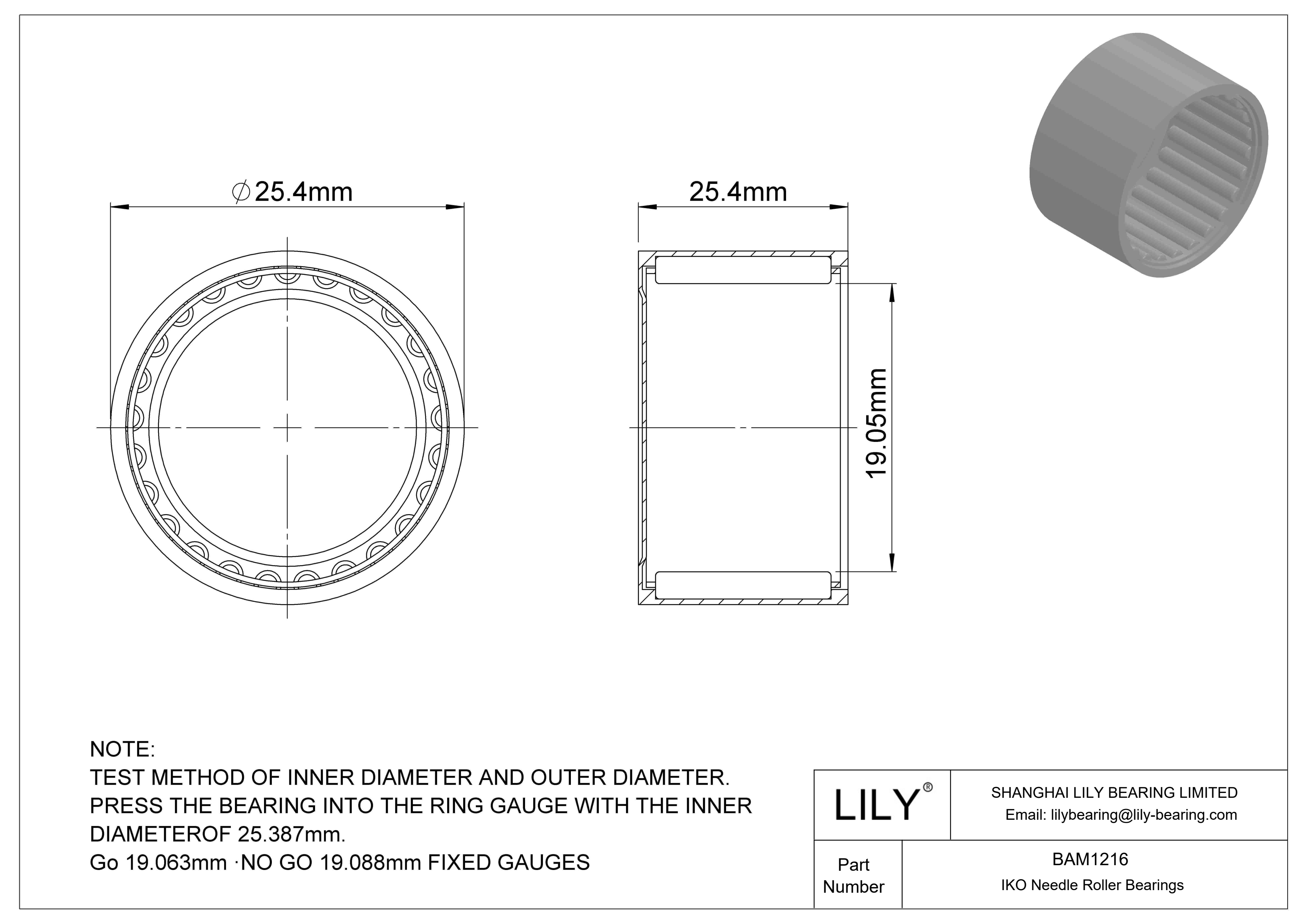 BAM1216 Shell Type Needle Roller Bearings cad drawing