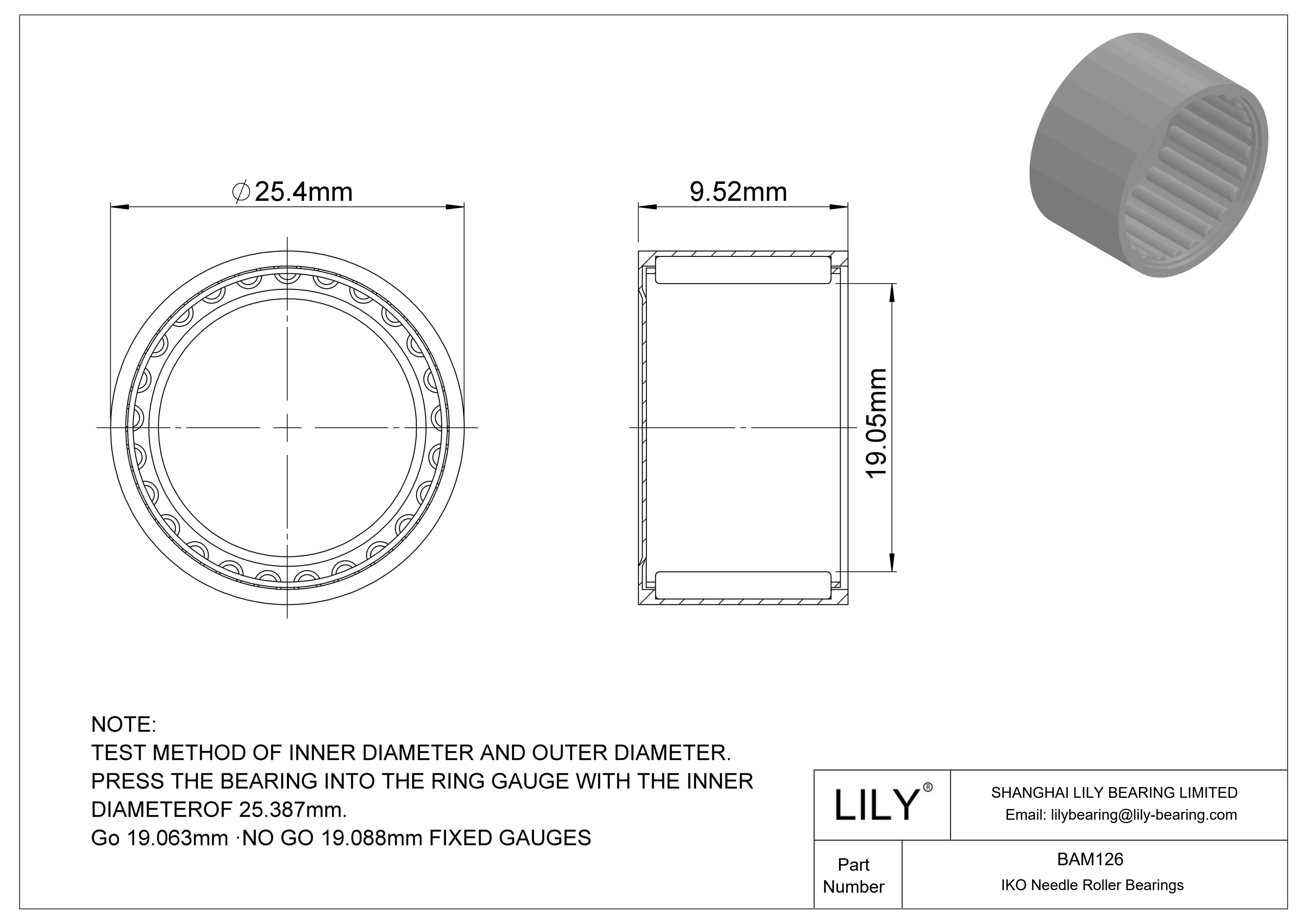 BAM126 Shell Type Needle Roller Bearings cad drawing