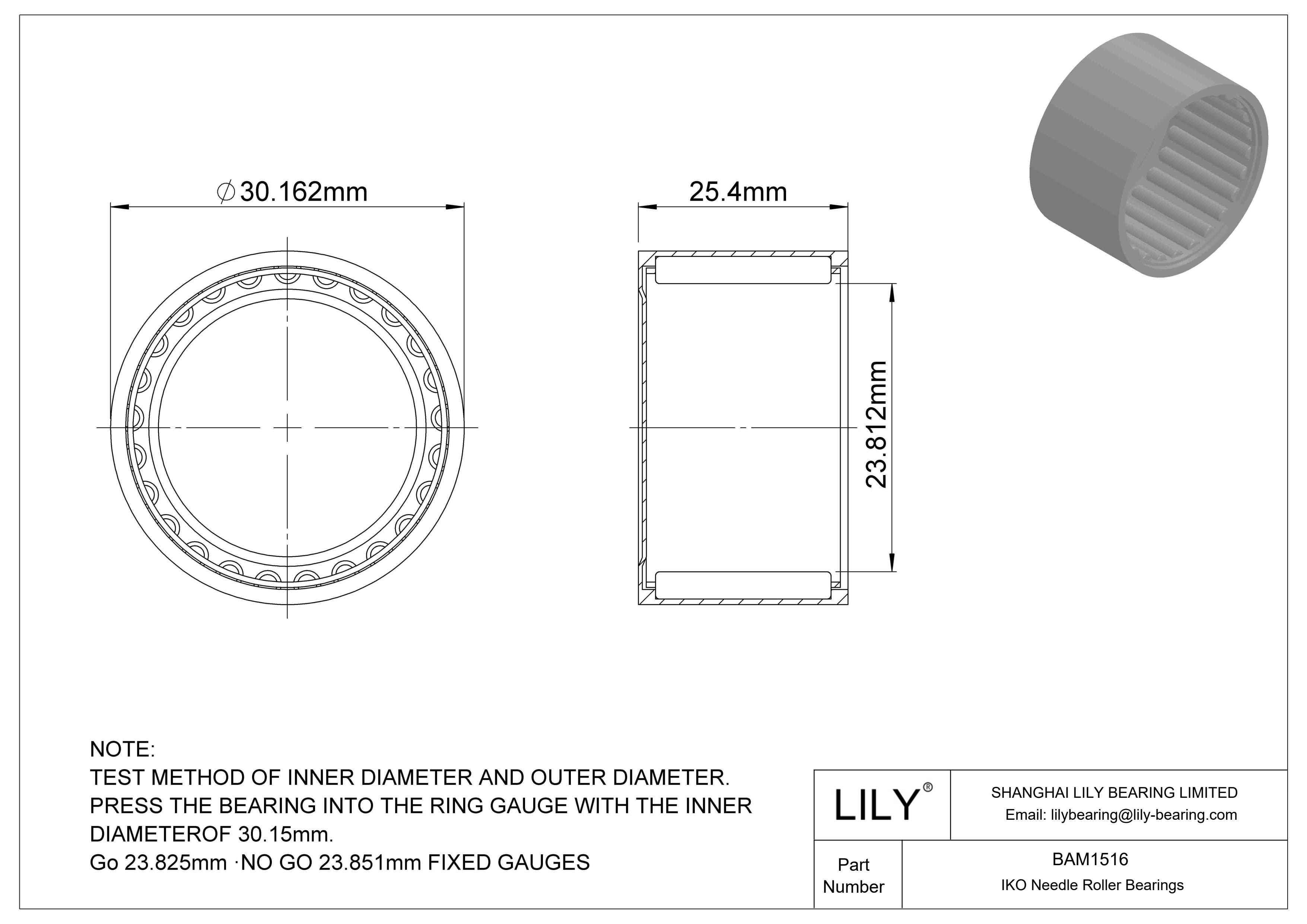 BAM1516 Shell Type Needle Roller Bearings cad drawing