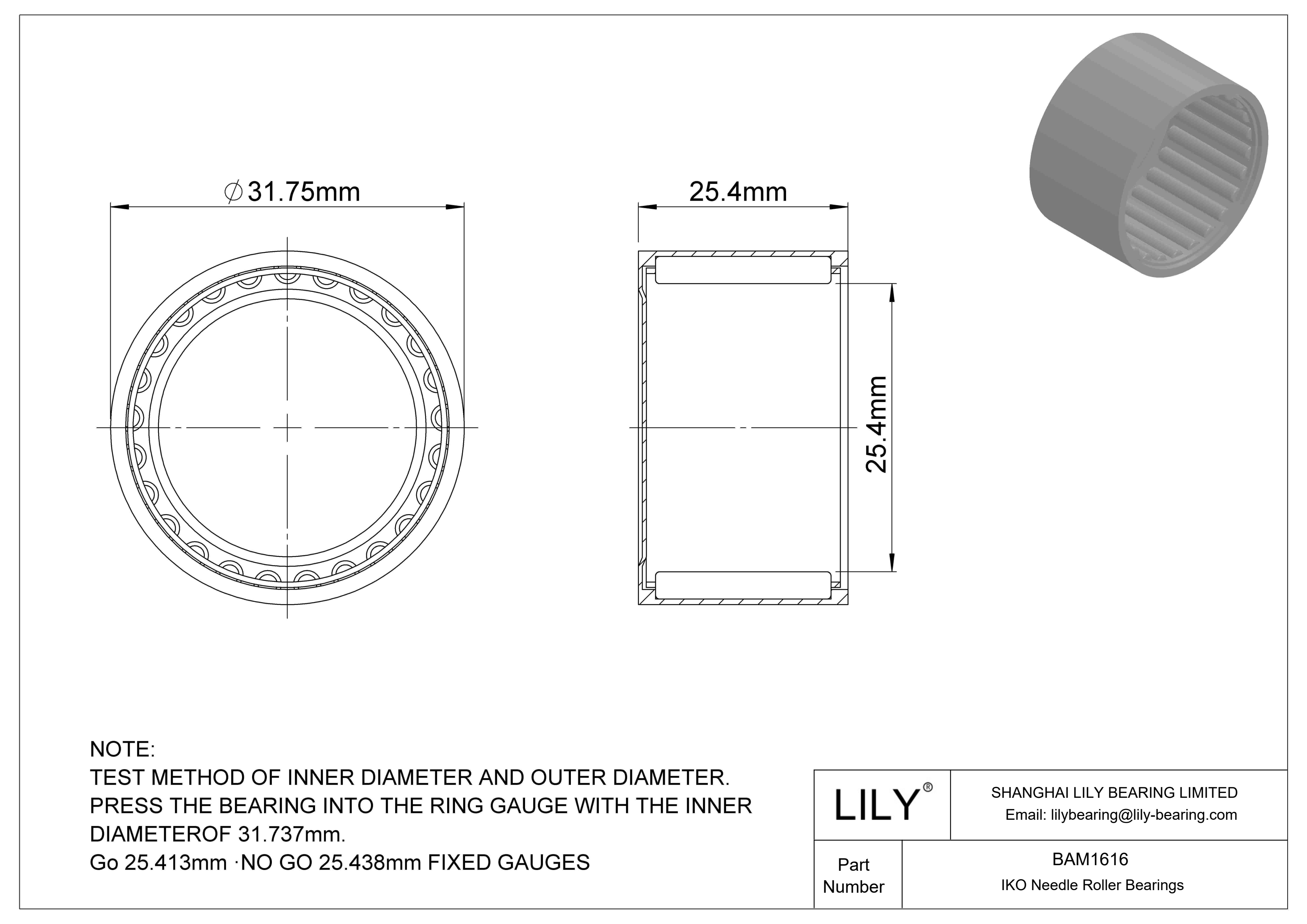 BAM1616 Shell Type Needle Roller Bearings cad drawing