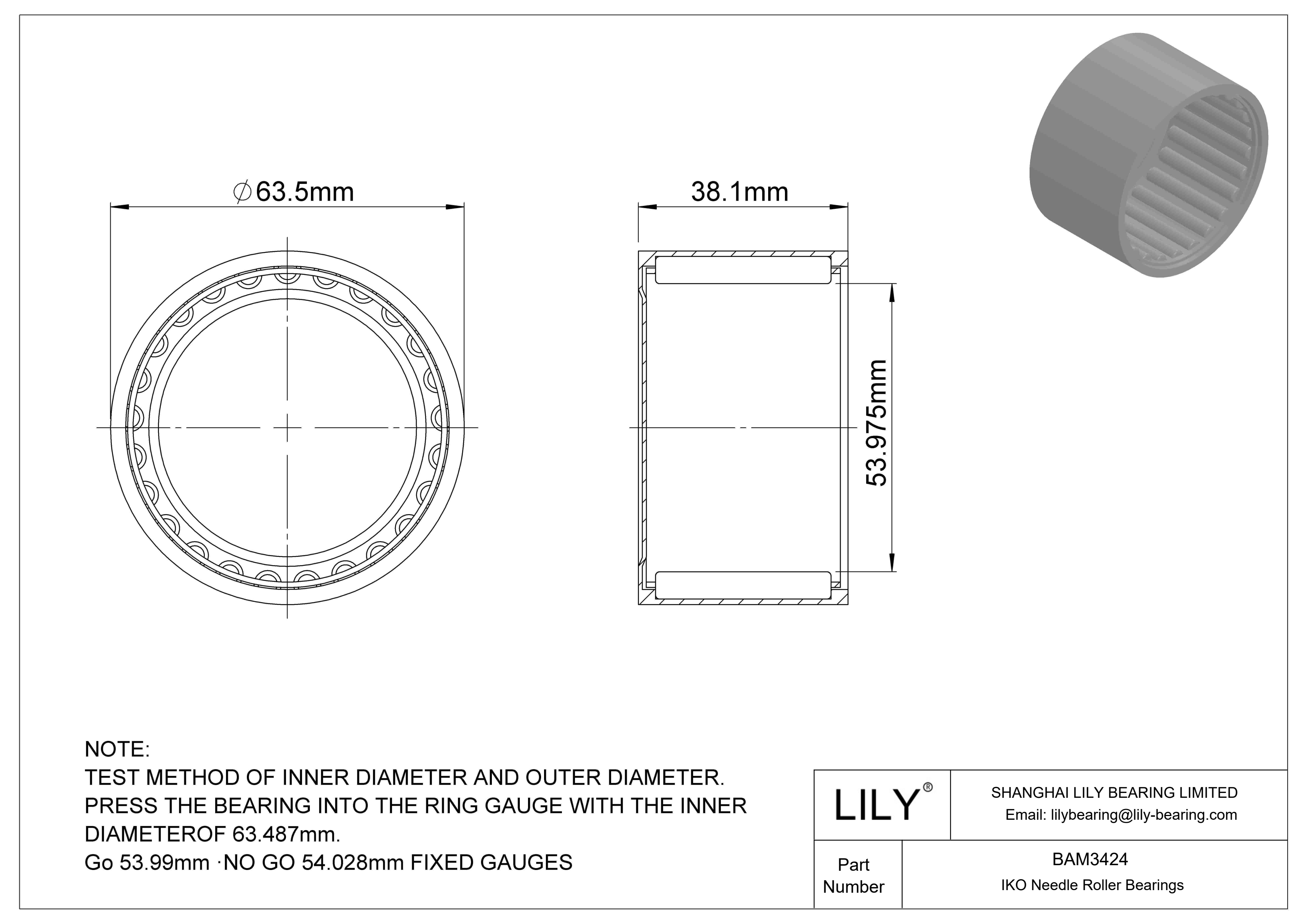 BAM3424 Shell Type Needle Roller Bearings cad drawing