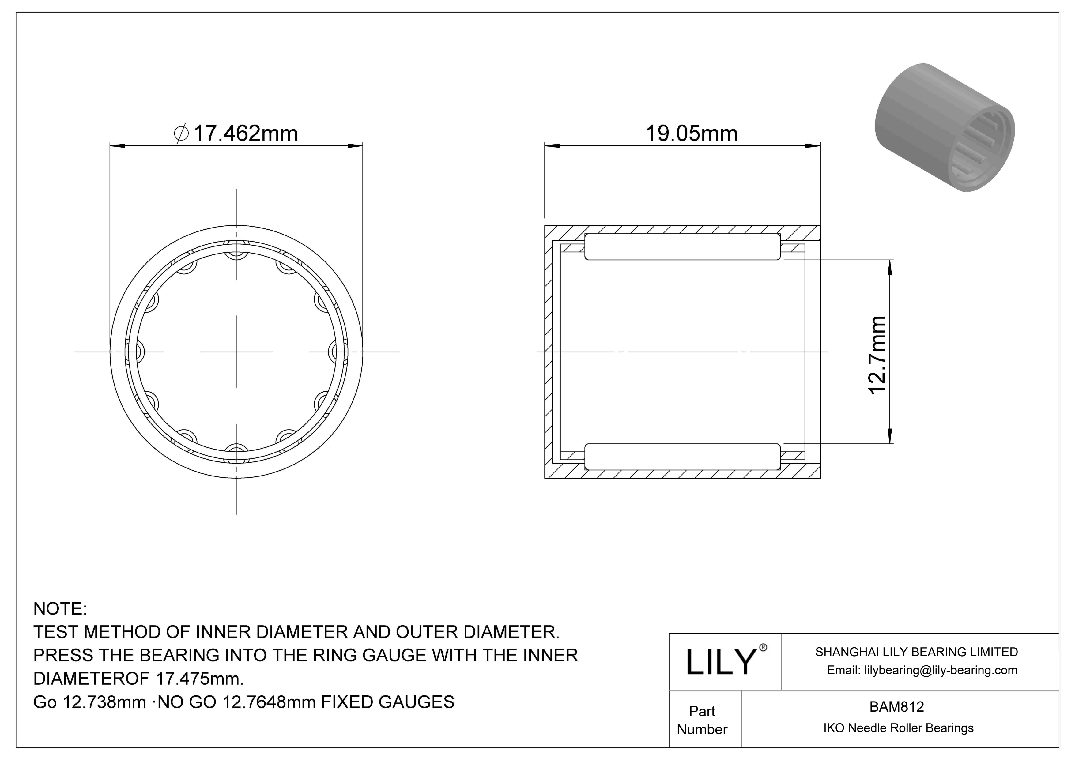 BAM812 壳型滚针轴承 cad drawing