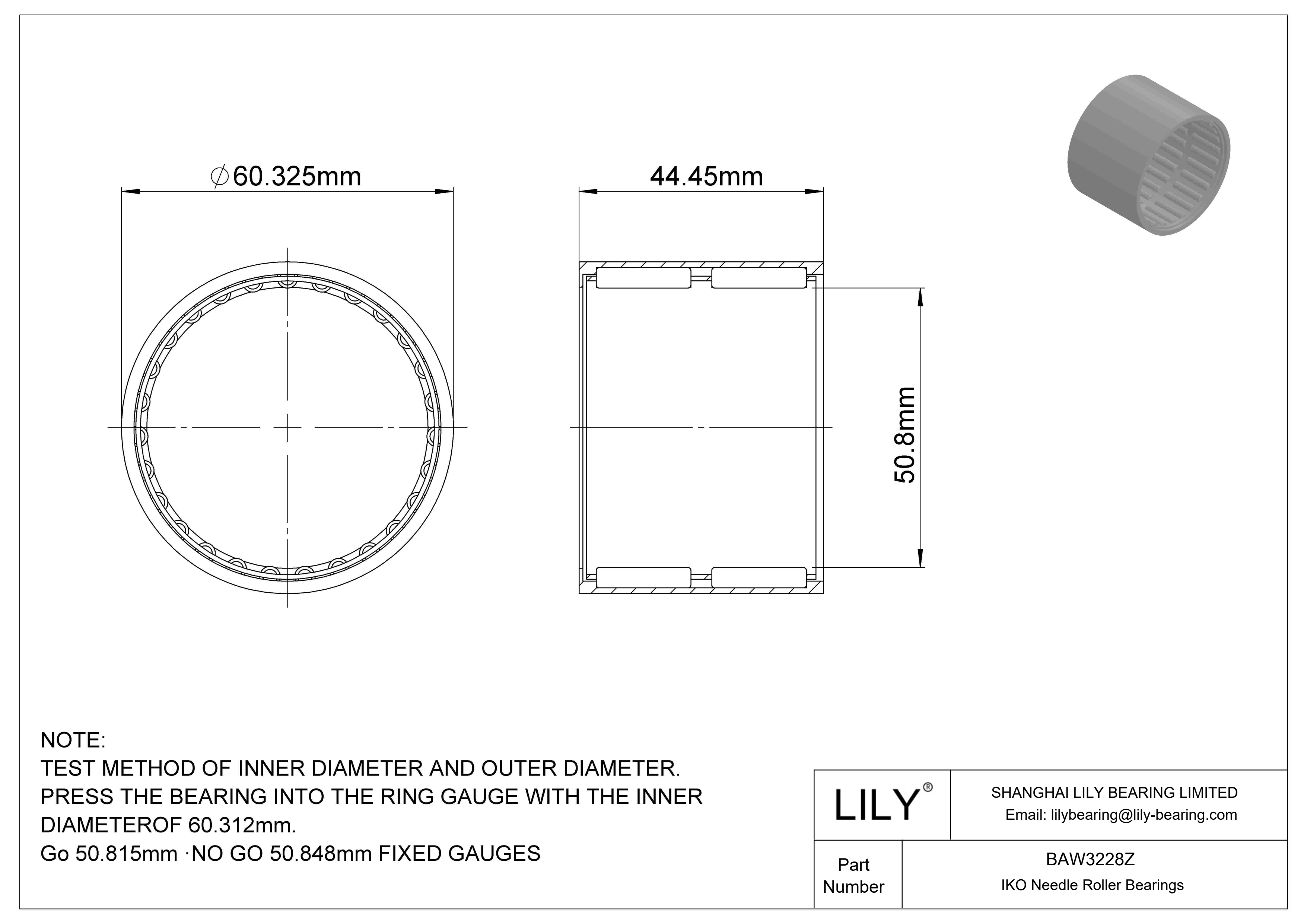 BAW3228Z Shell Type Needle Roller Bearings cad drawing