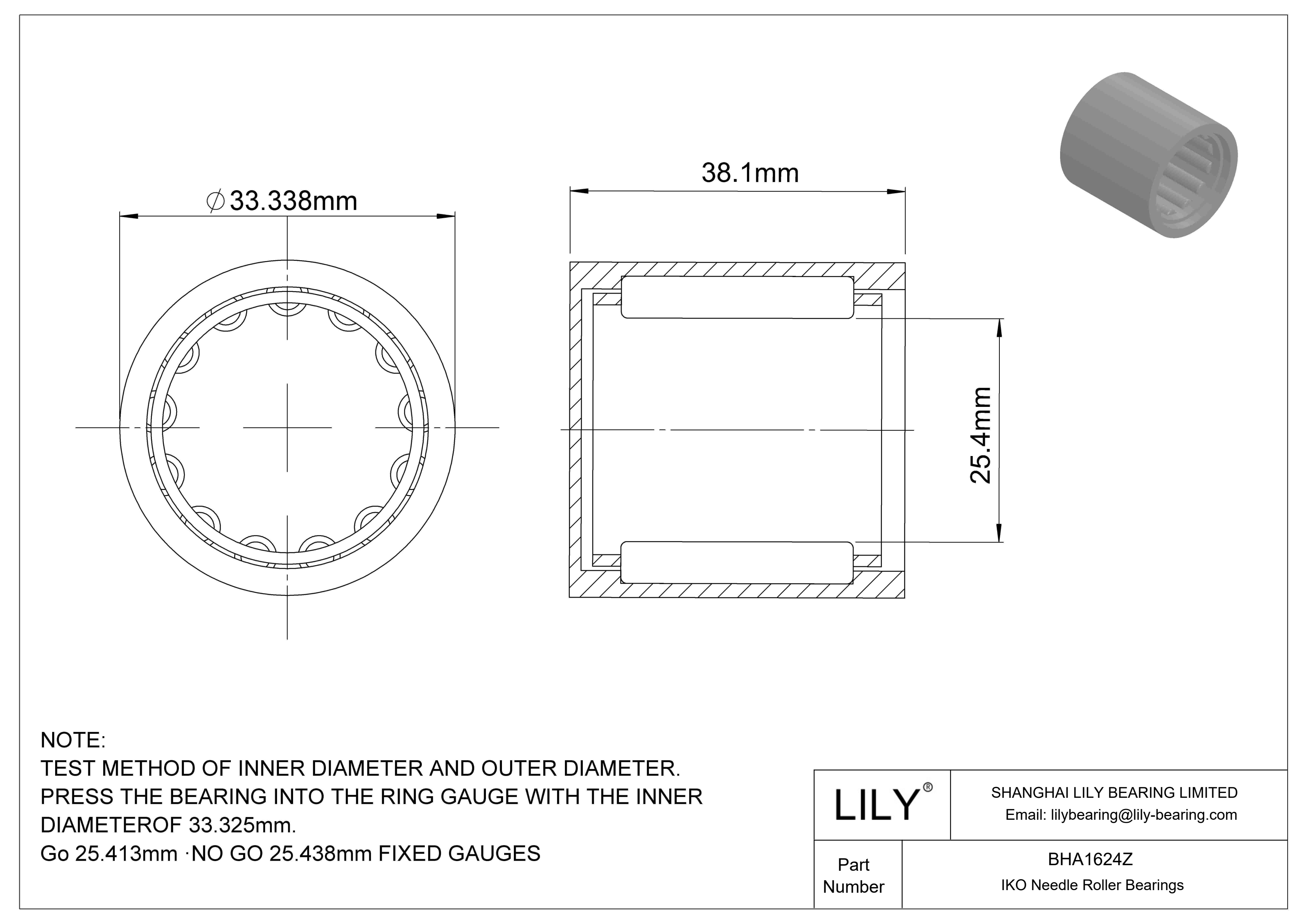 BHA1624Z Shell Type Needle Roller Bearings cad drawing