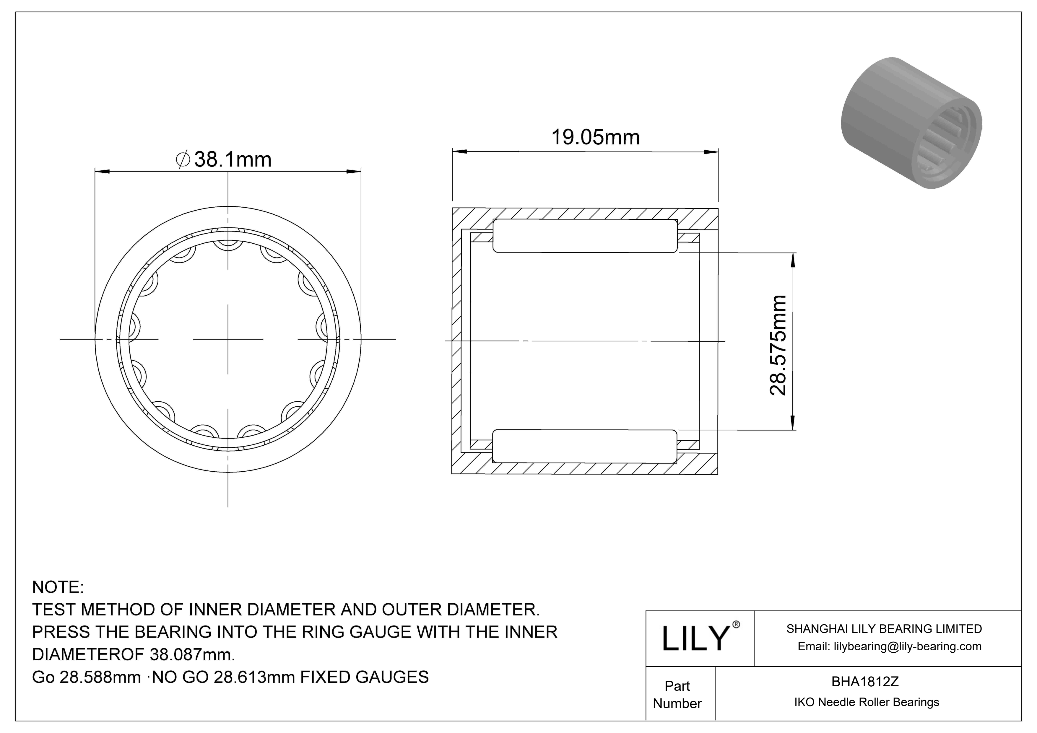 BHA1812Z Shell Type Needle Roller Bearings cad drawing