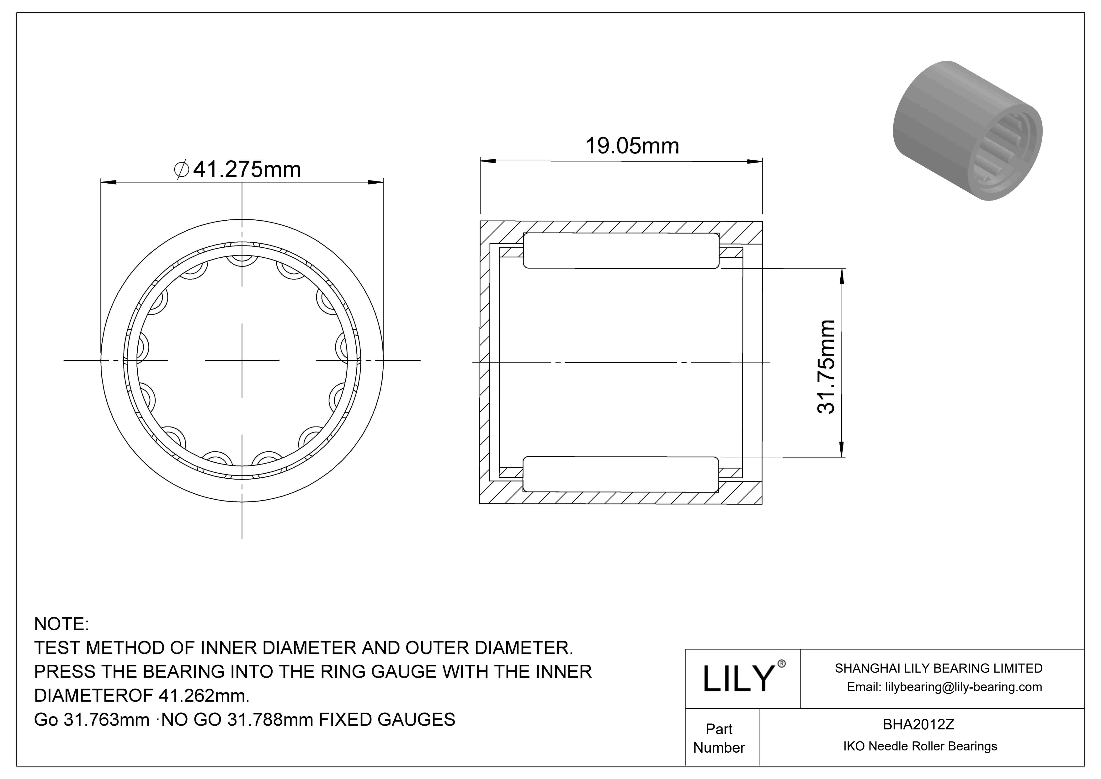 BHA2012Z Shell Type Needle Roller Bearings cad drawing