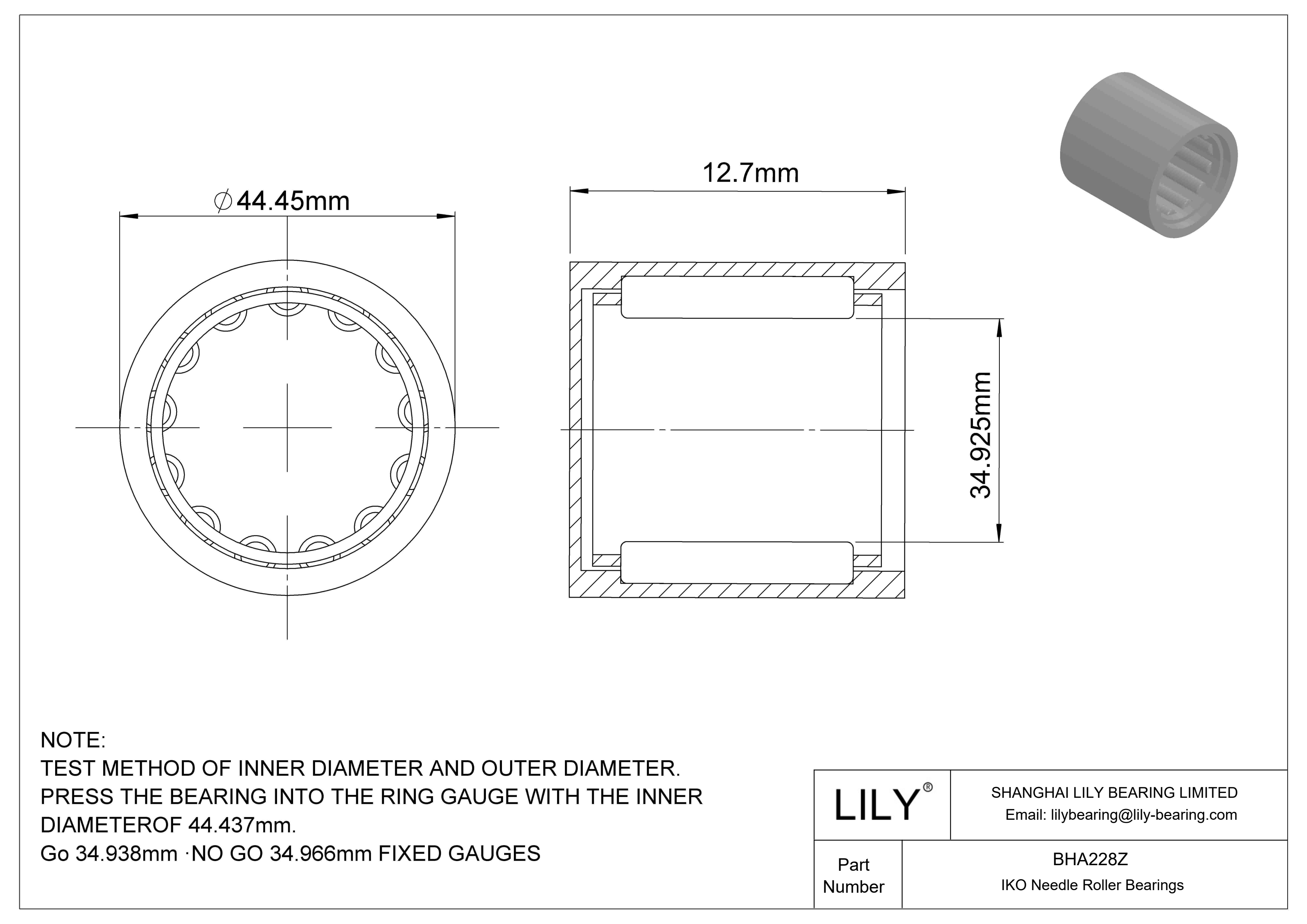 BHA228Z Shell Type Needle Roller Bearings cad drawing