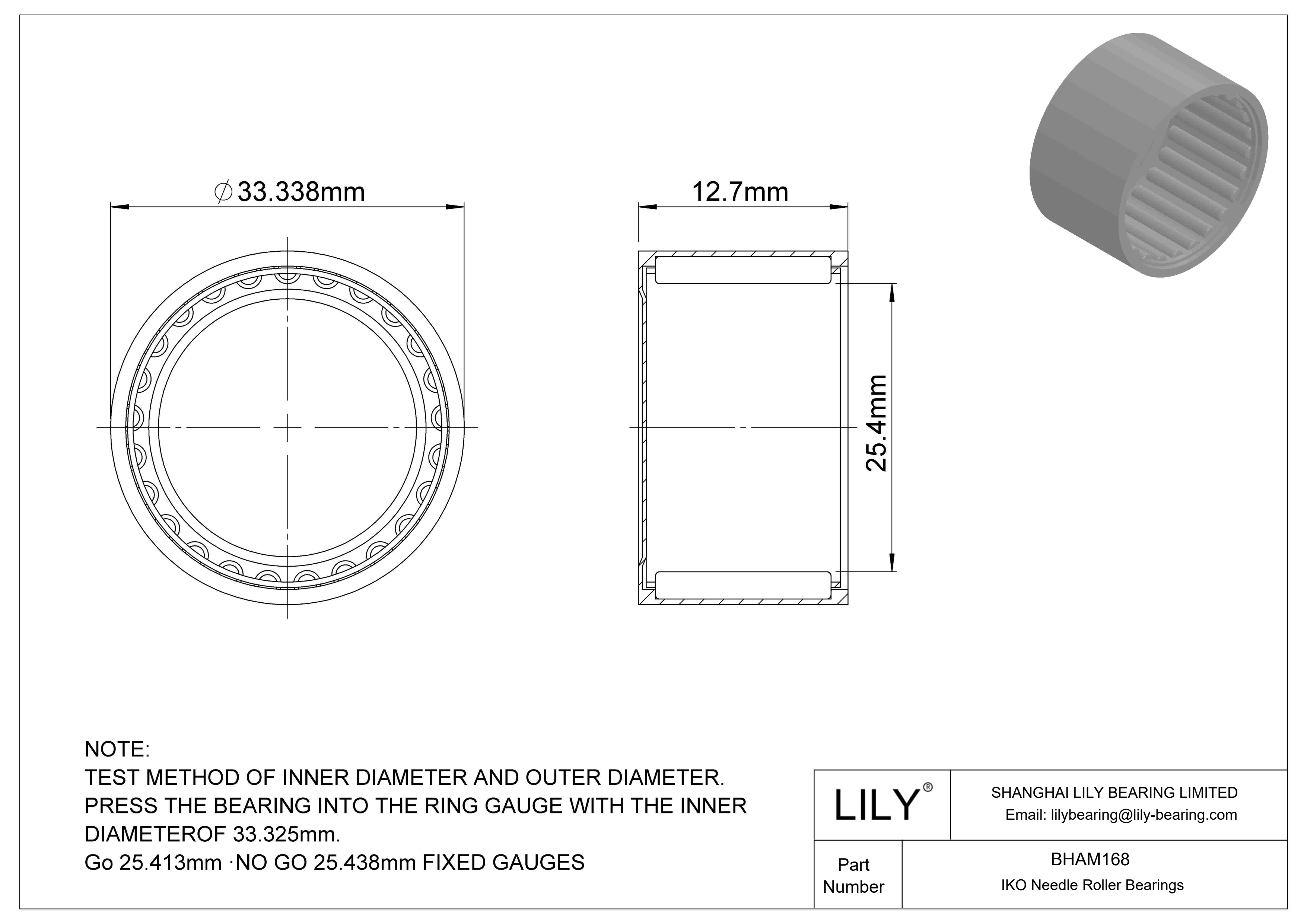 BHAM168 Shell Type Needle Roller Bearings cad drawing