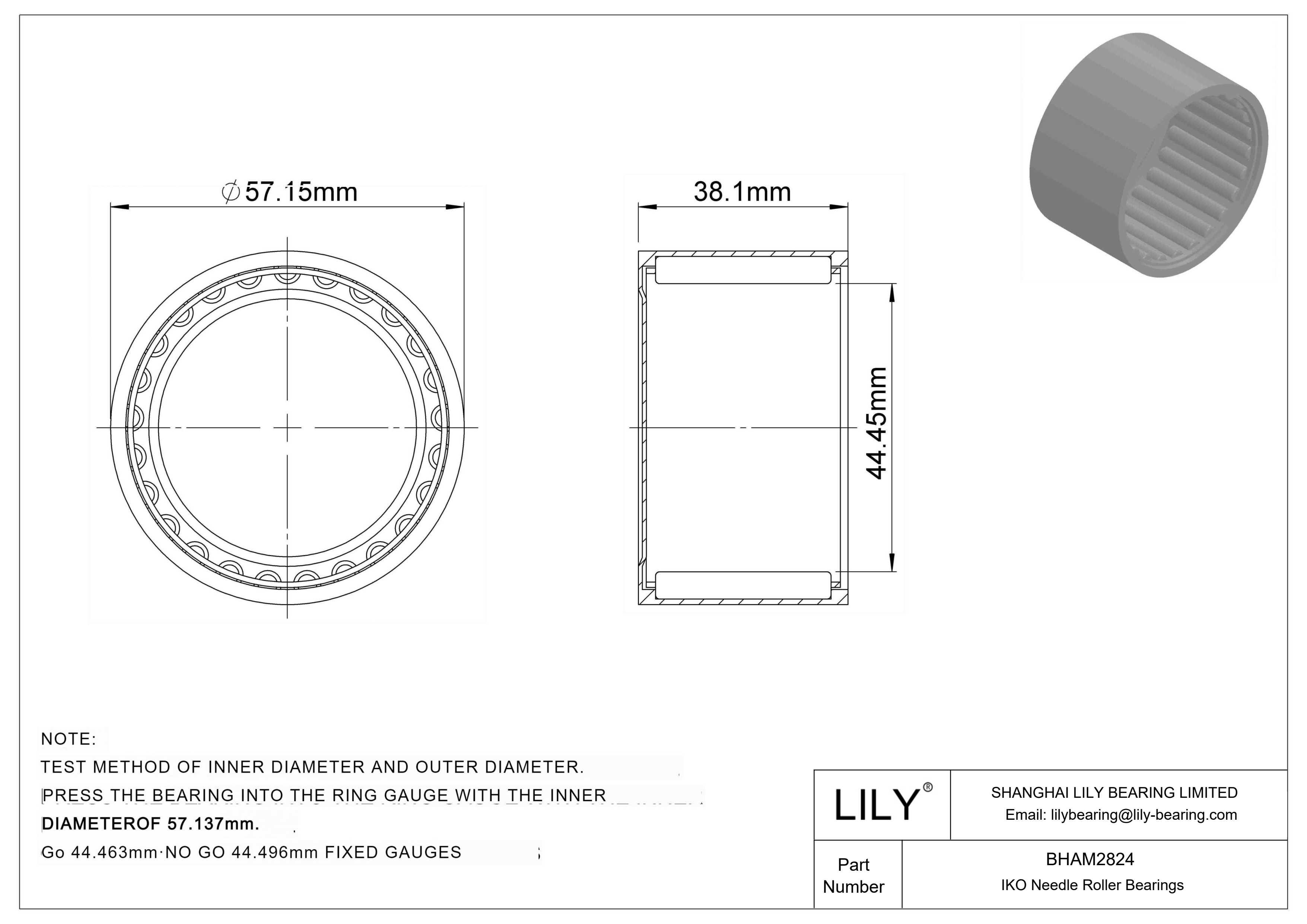 BHAM2824 Shell Type Needle Roller Bearings cad drawing