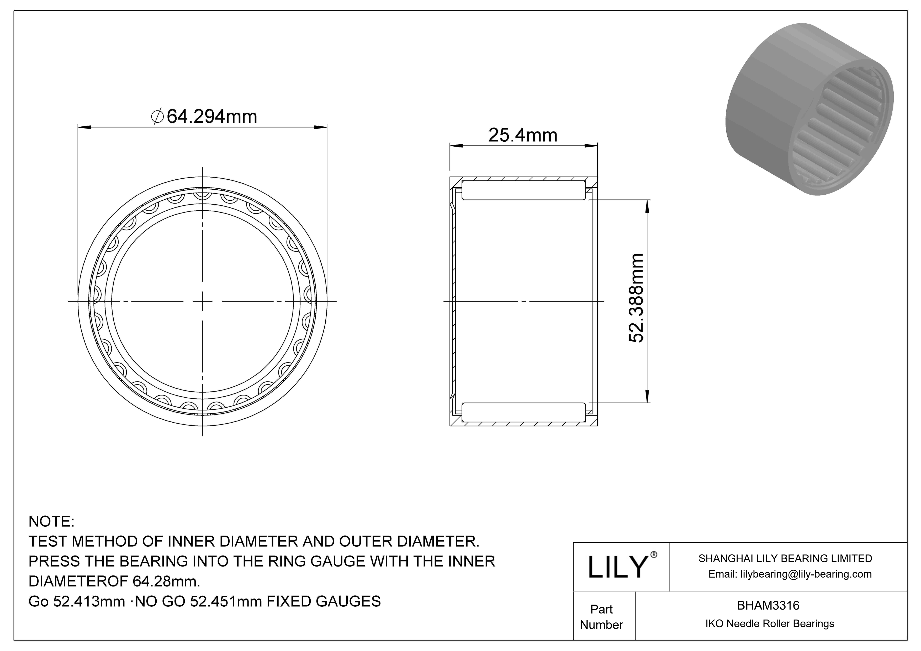 BHAM3316 Shell Type Needle Roller Bearings cad drawing