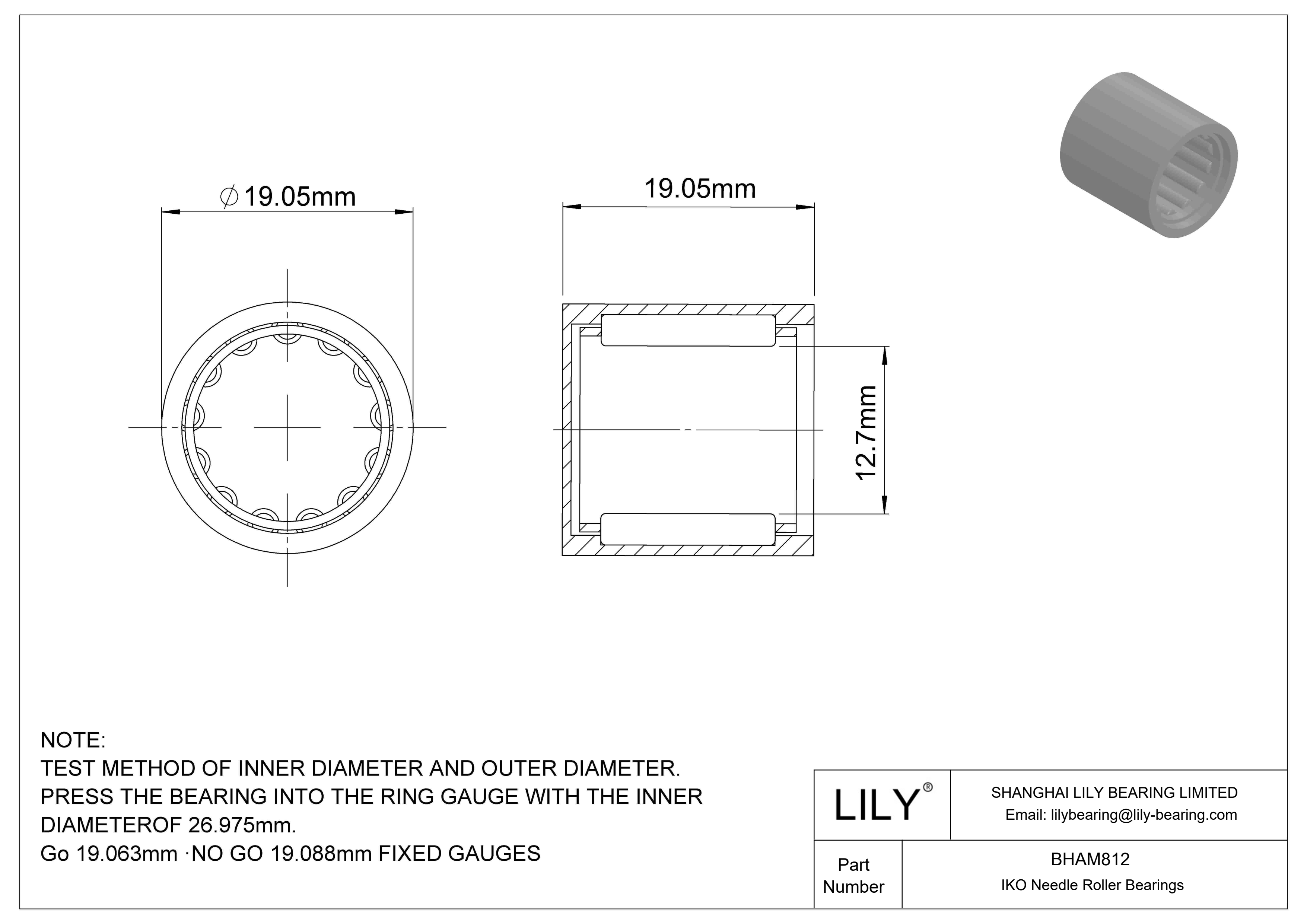 BHAM812 壳型滚针轴承 cad drawing