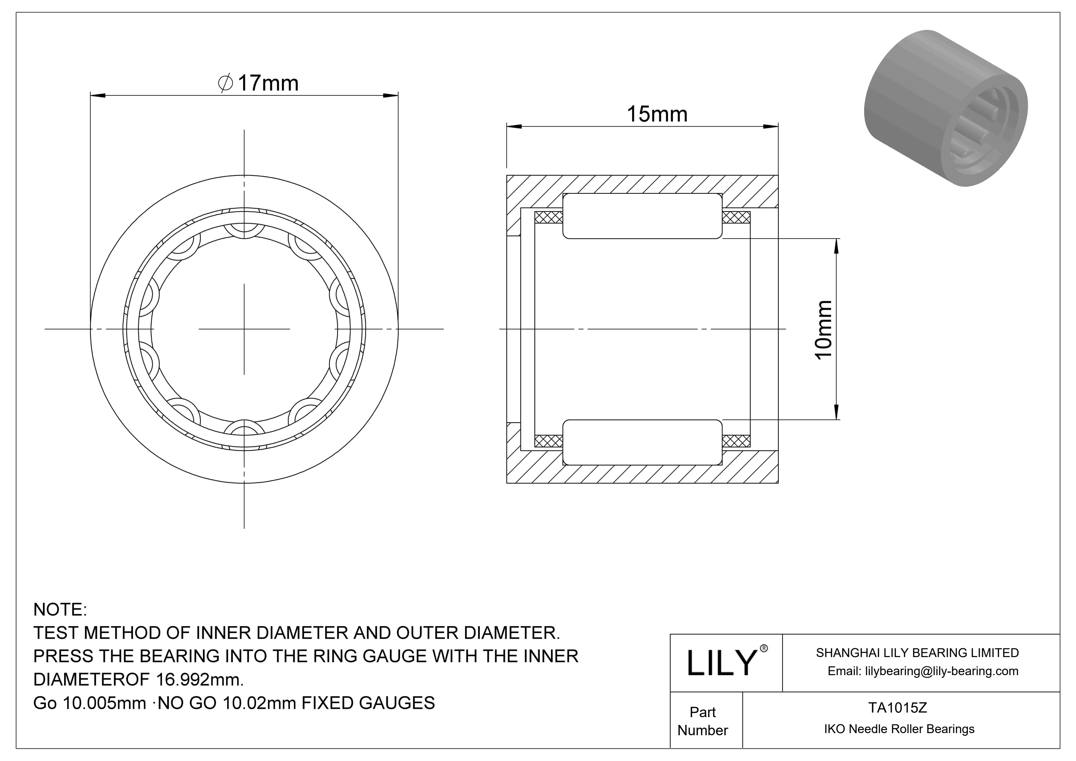 TA1015Z Shell Type Needle Roller Bearings cad drawing