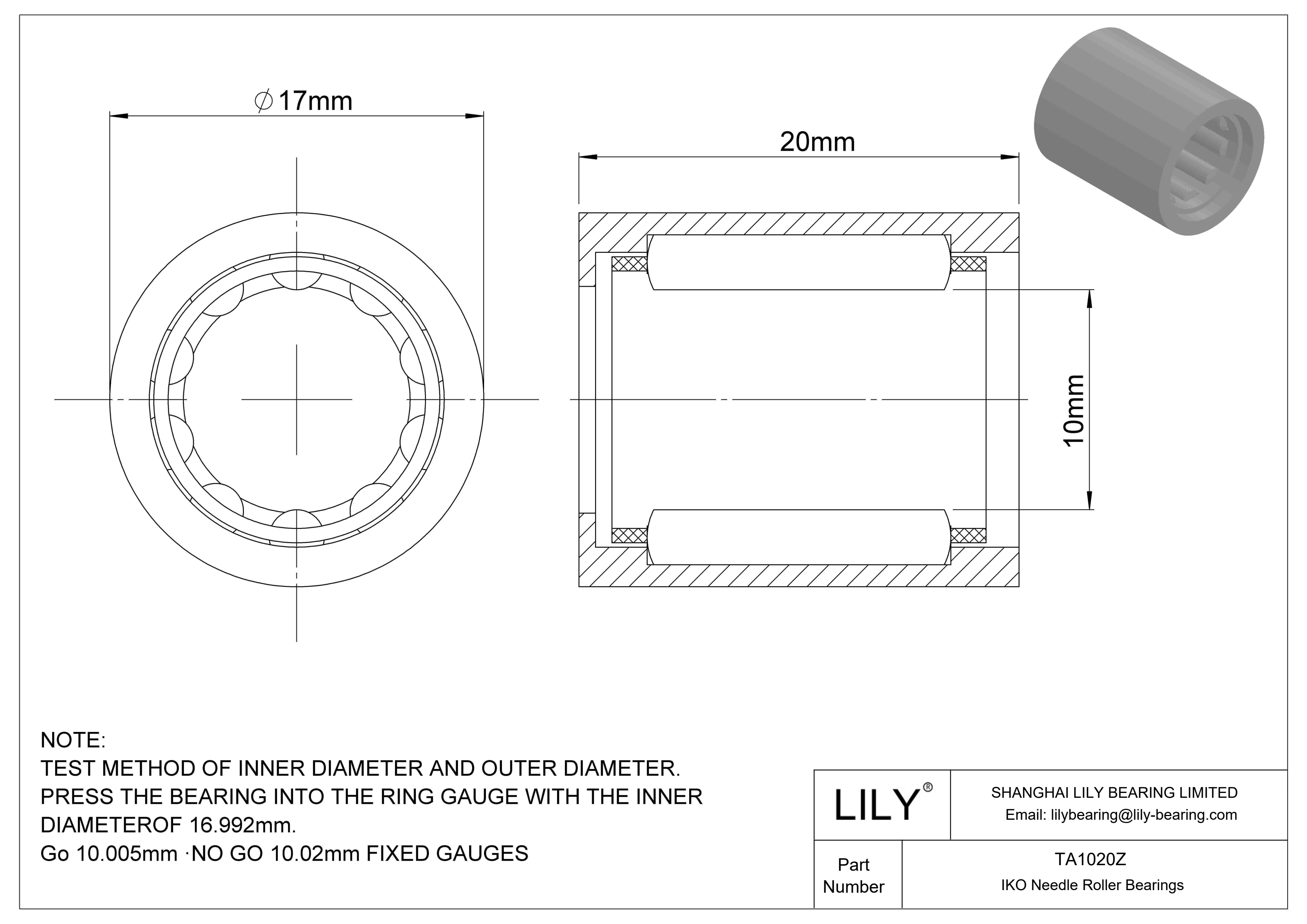 TA1020Z Shell Type Needle Roller Bearings cad drawing