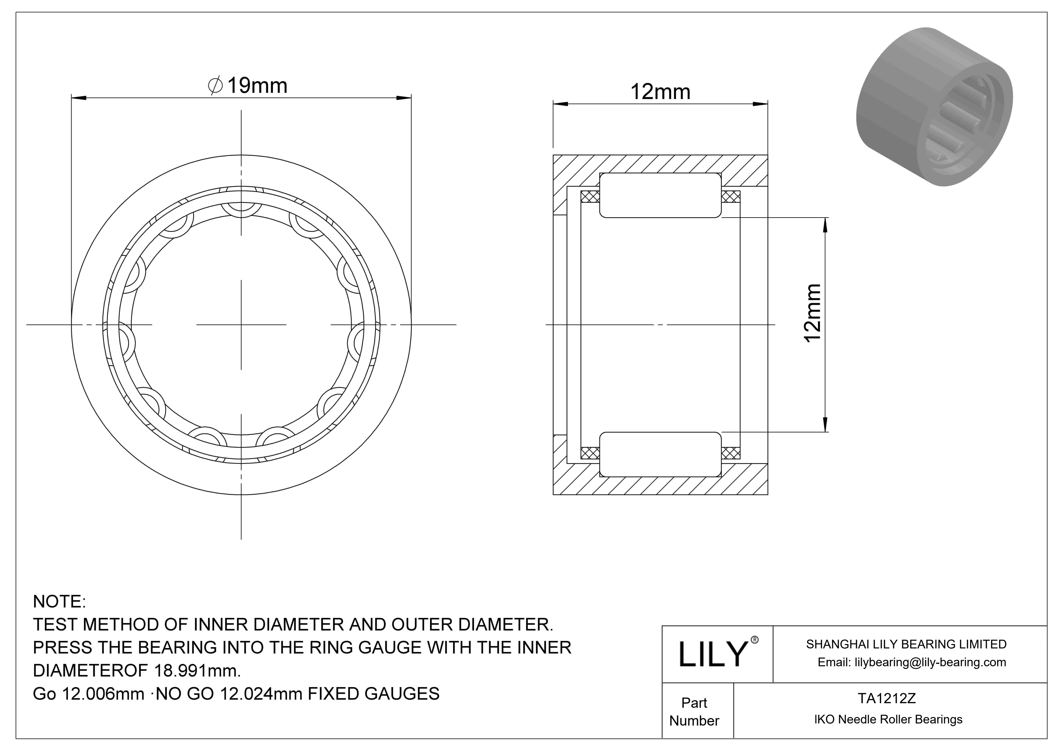 TA1212Z Shell Type Needle Roller Bearings cad drawing