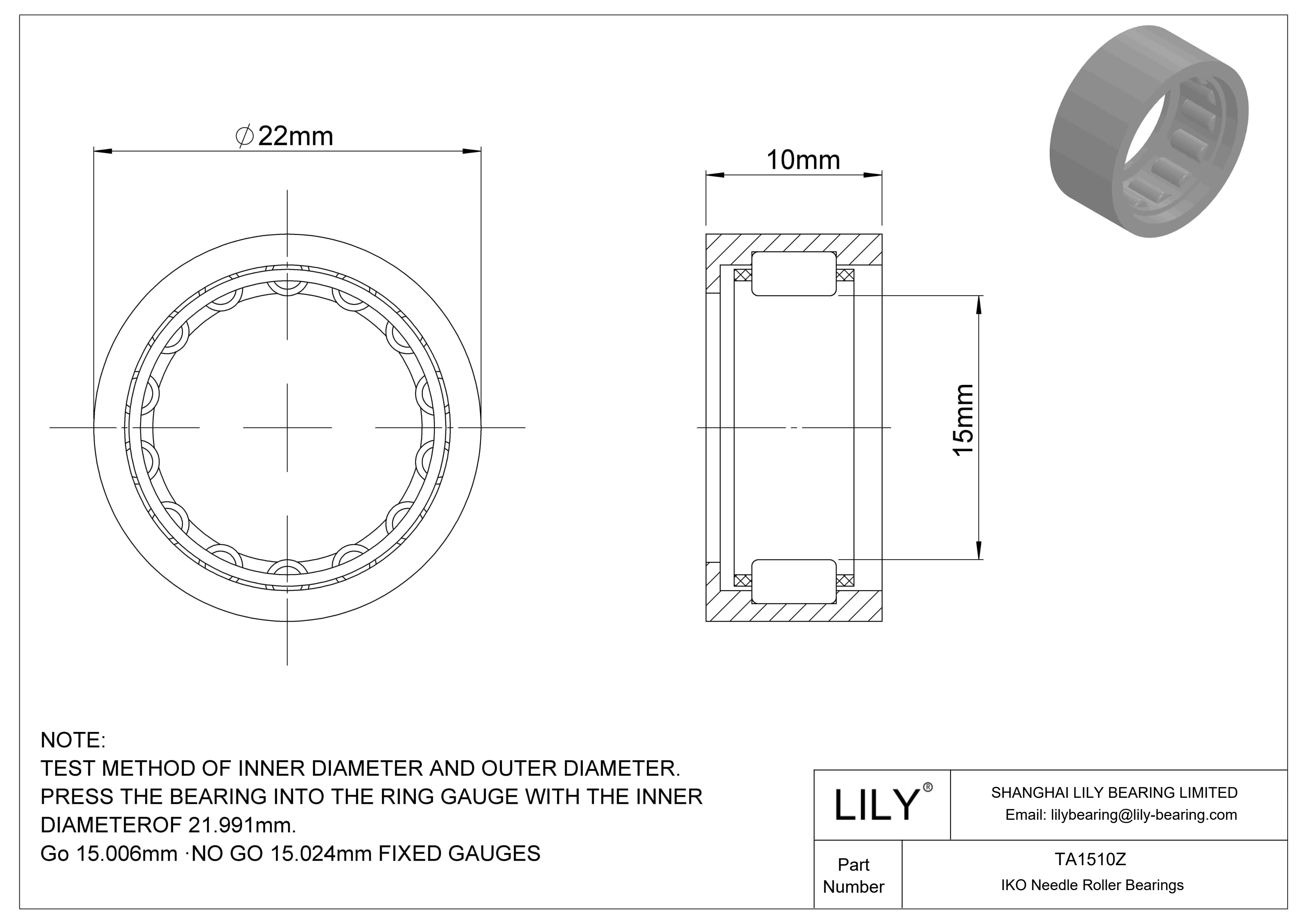 TA1510Z Shell Type Needle Roller Bearings cad drawing