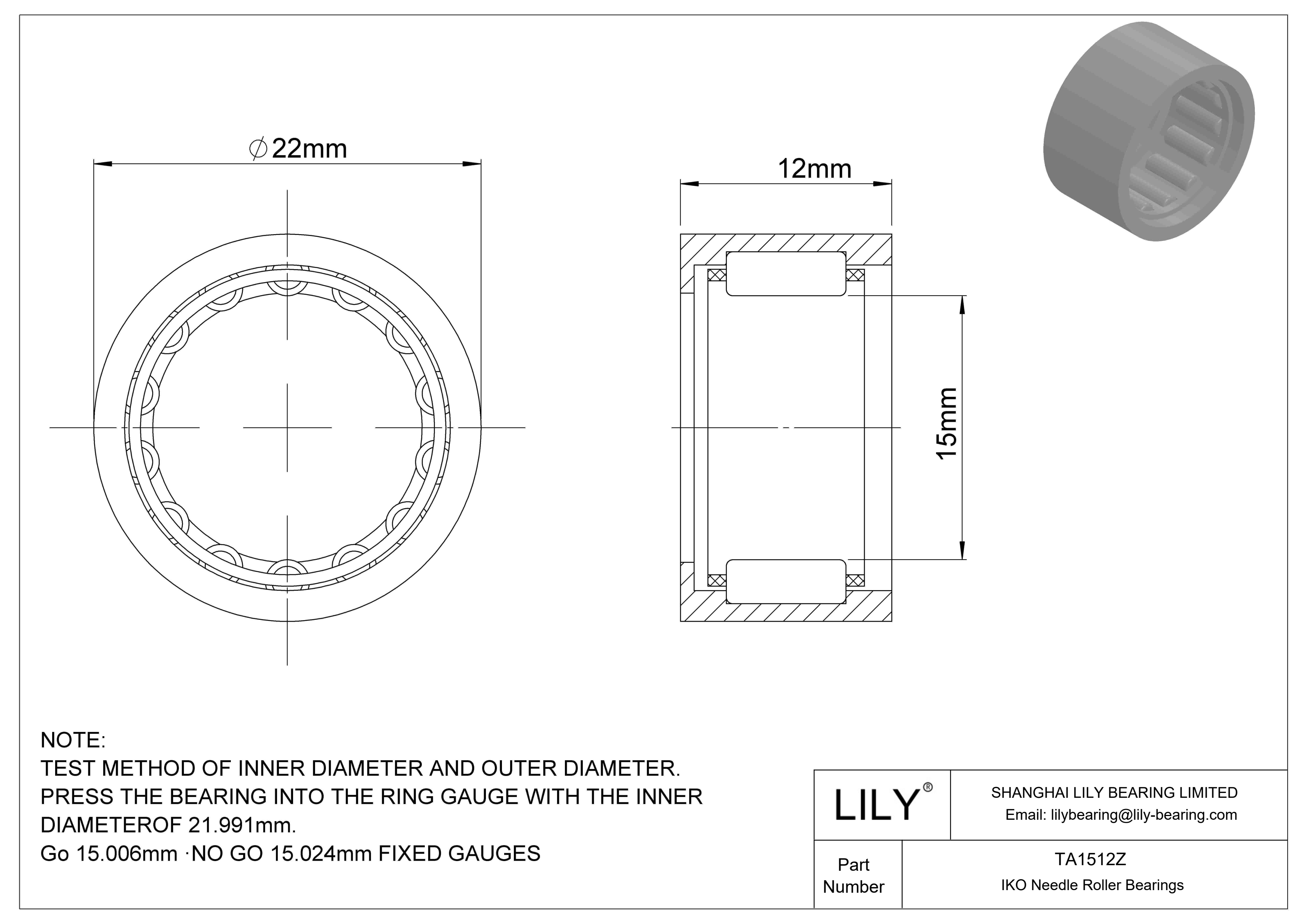 TA1512Z Shell Type Needle Roller Bearings cad drawing