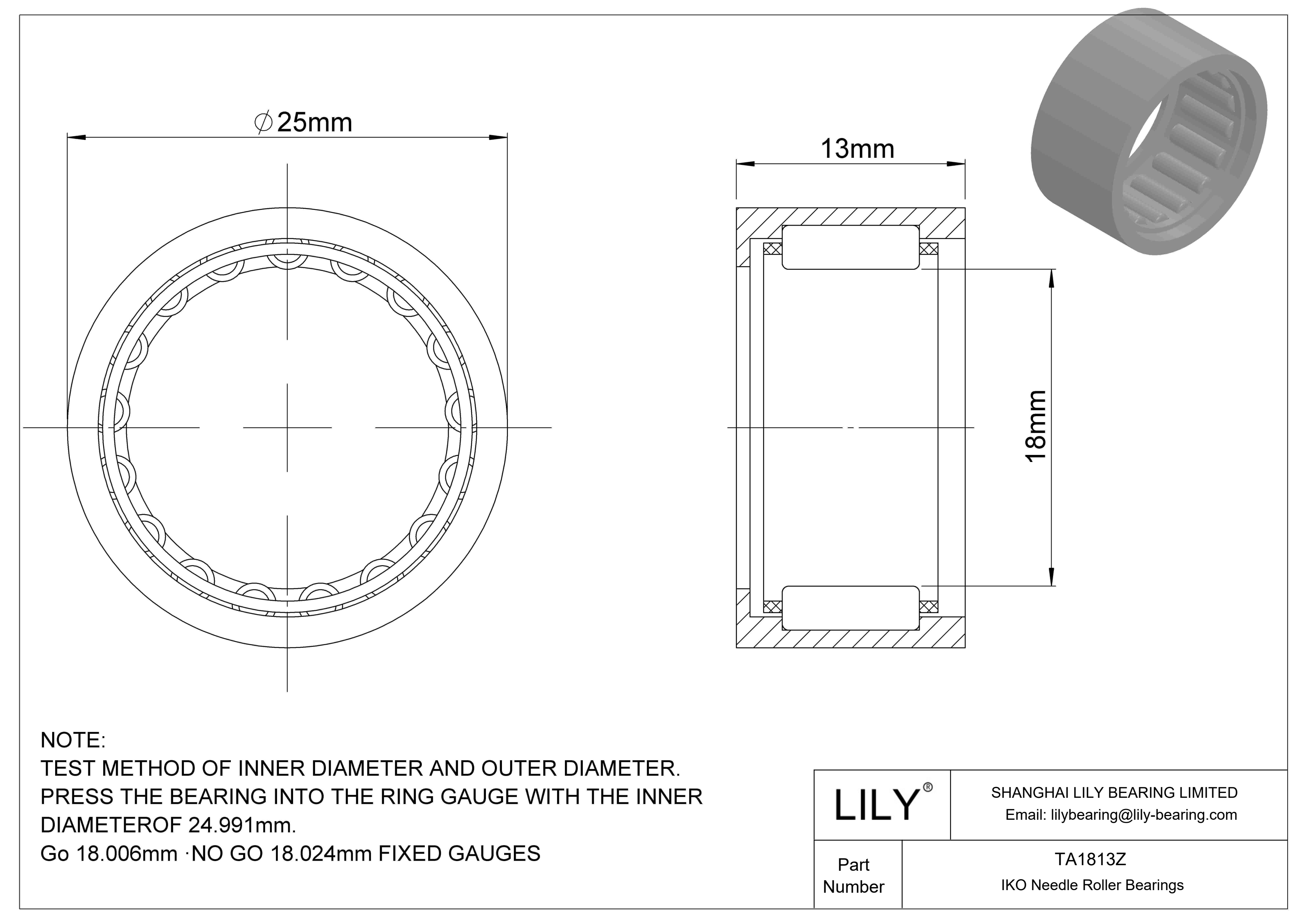 TA1813Z Shell Type Needle Roller Bearings cad drawing