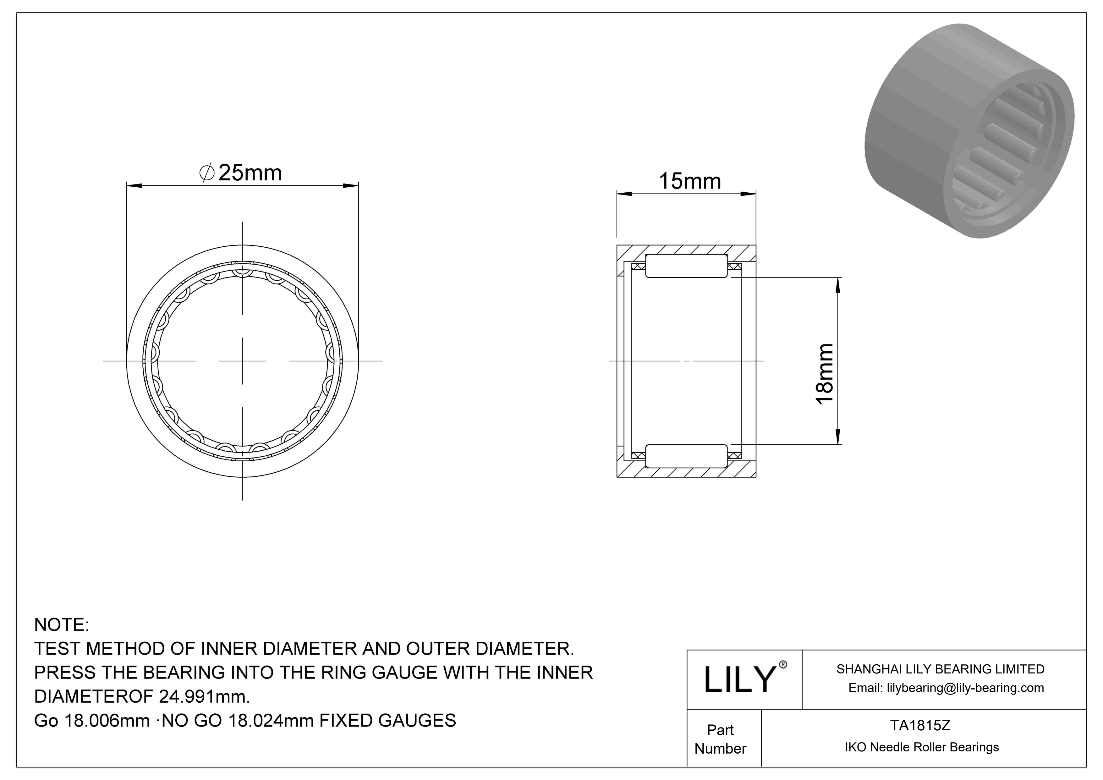 TA1815Z Shell Type Needle Roller Bearings cad drawing