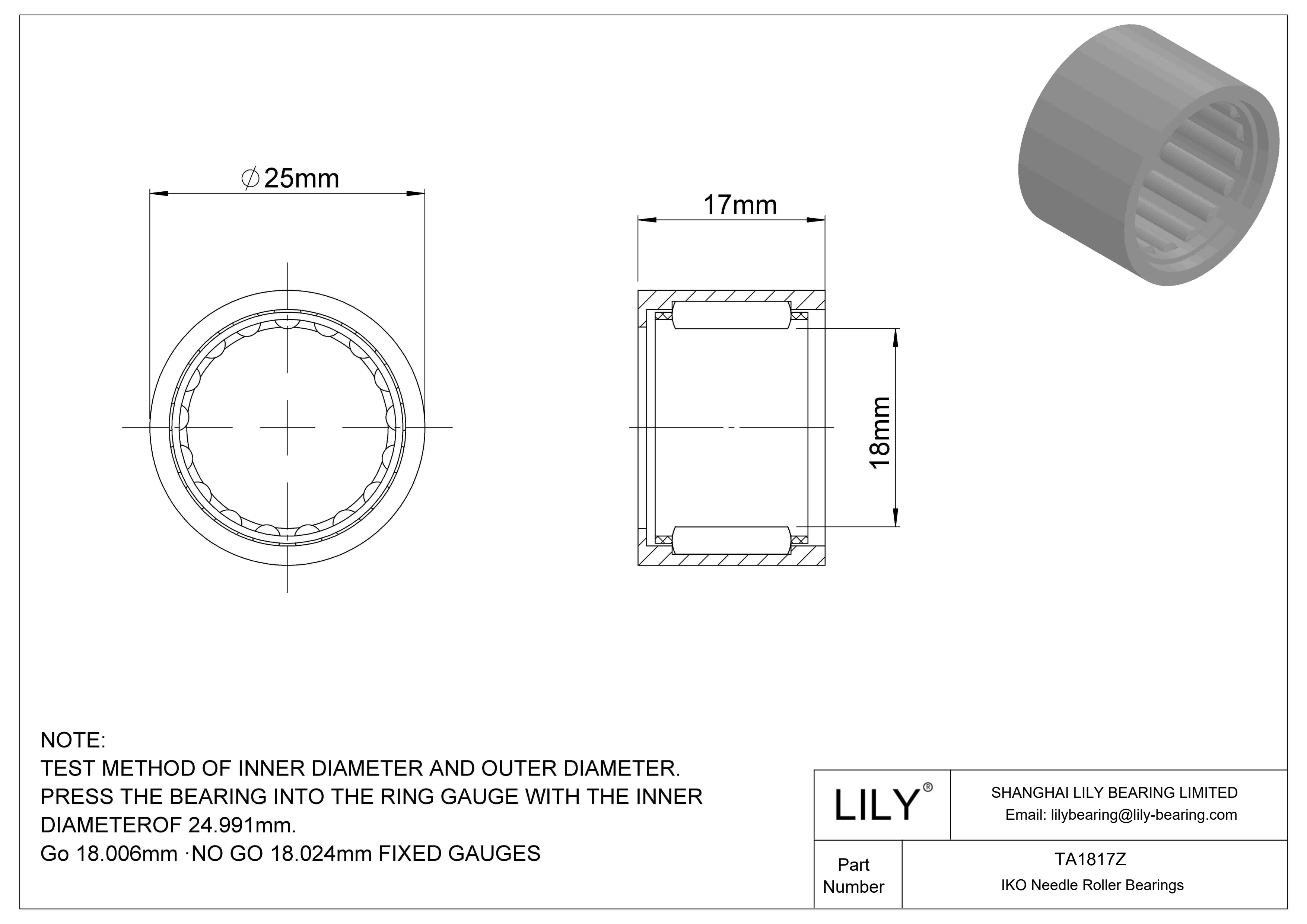 TA1817Z Shell Type Needle Roller Bearings cad drawing