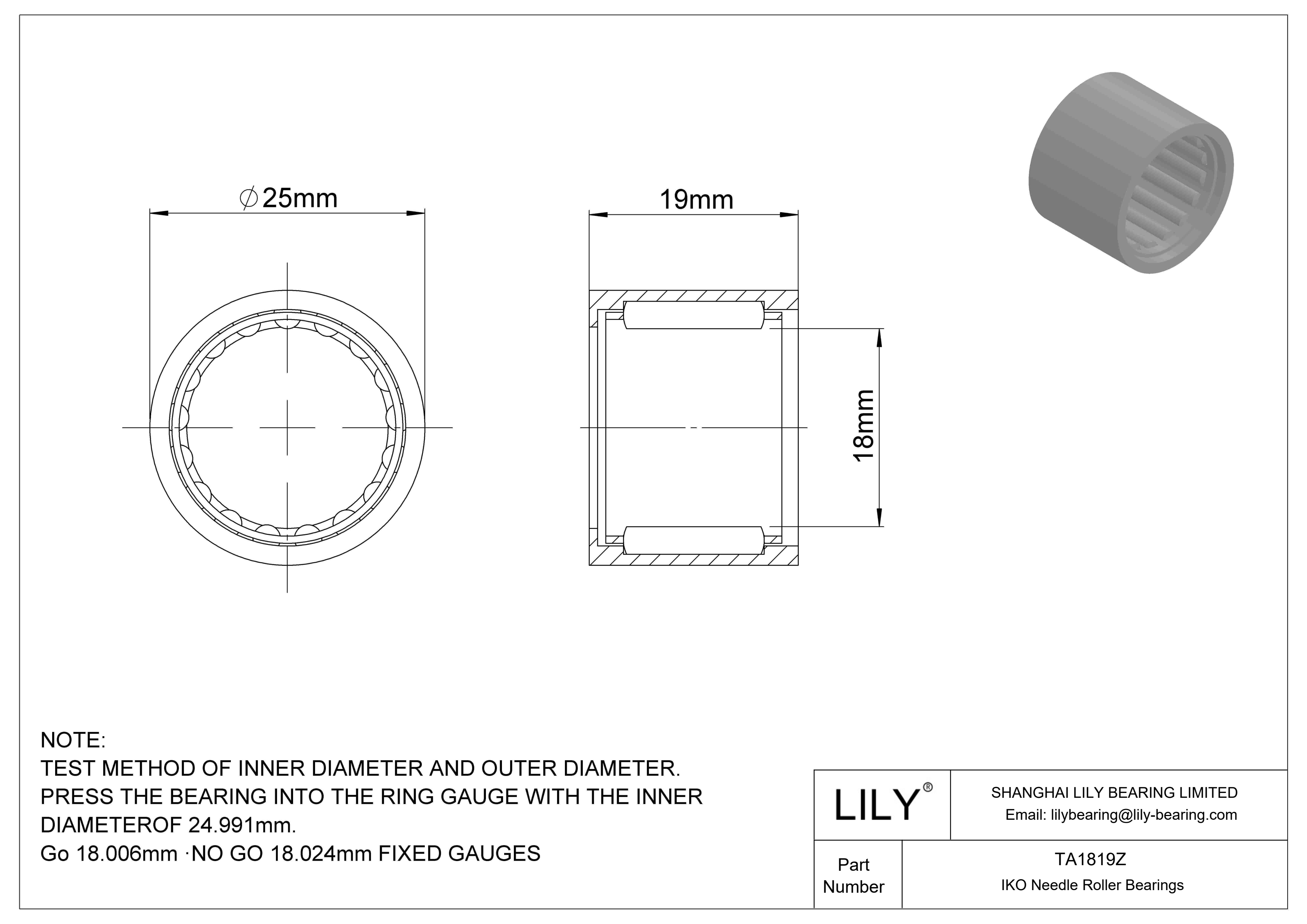 TA1819Z Shell Type Needle Roller Bearings cad drawing