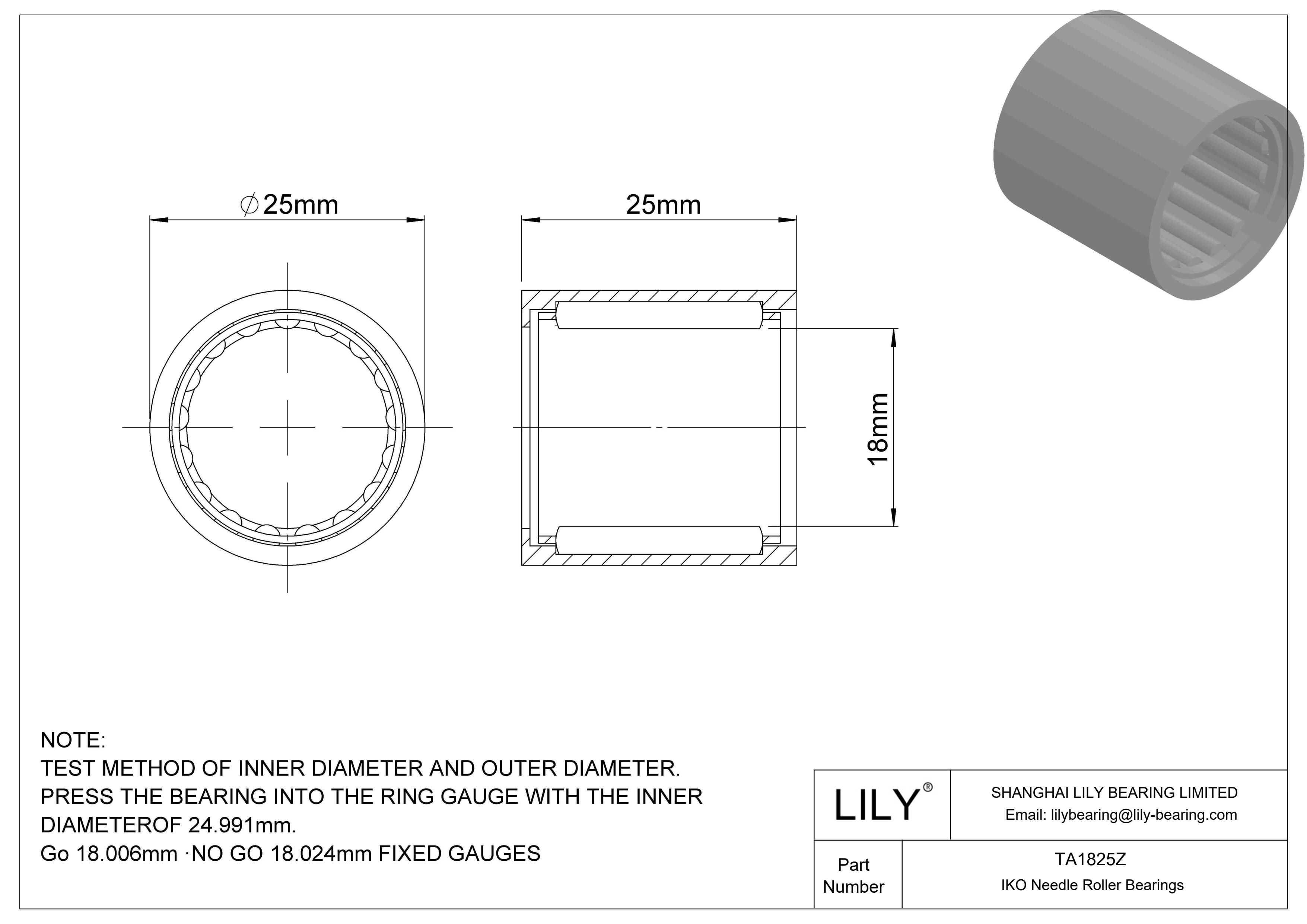 TA1825Z Shell Type Needle Roller Bearings cad drawing