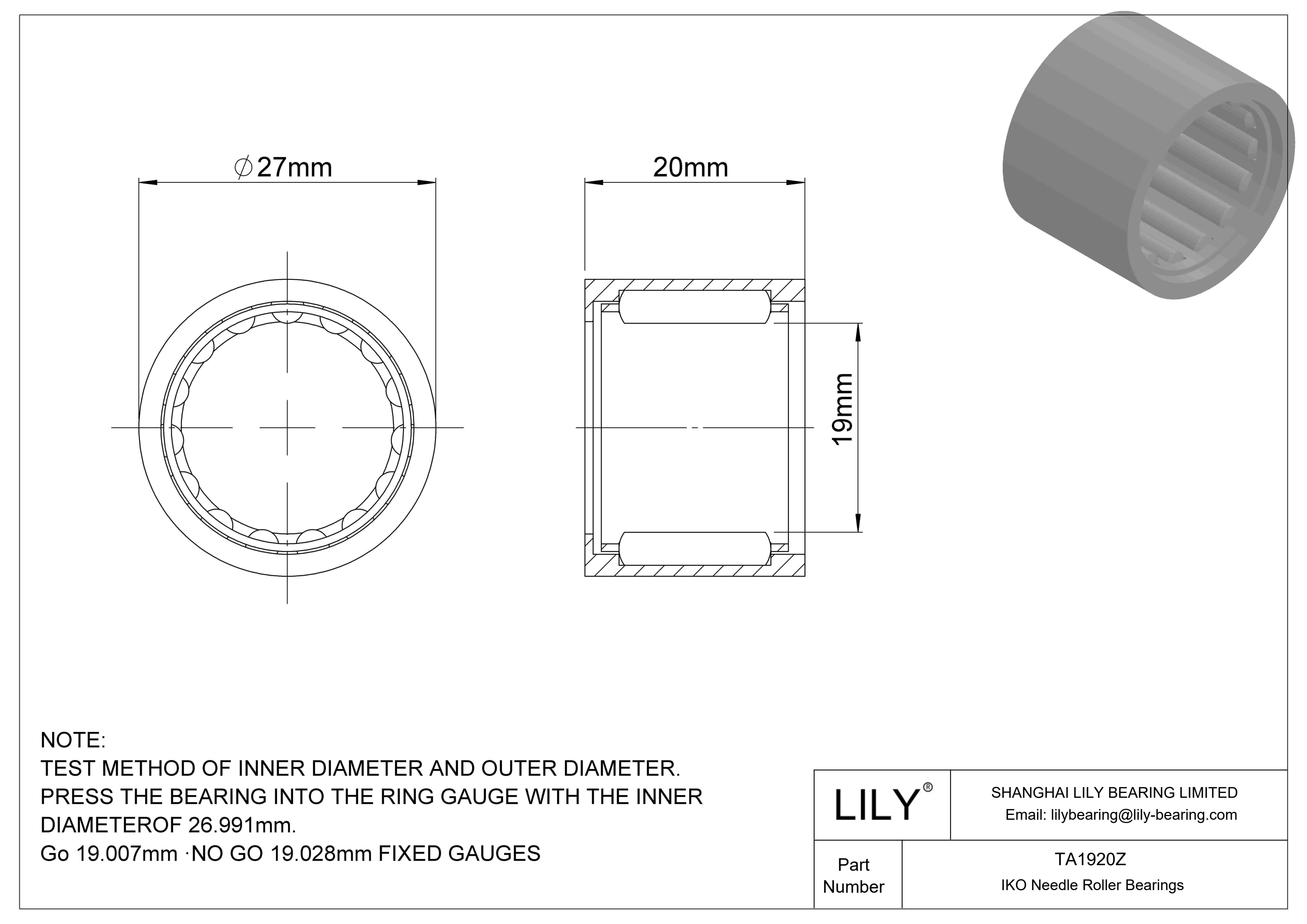 TA1920Z Shell Type Needle Roller Bearings cad drawing