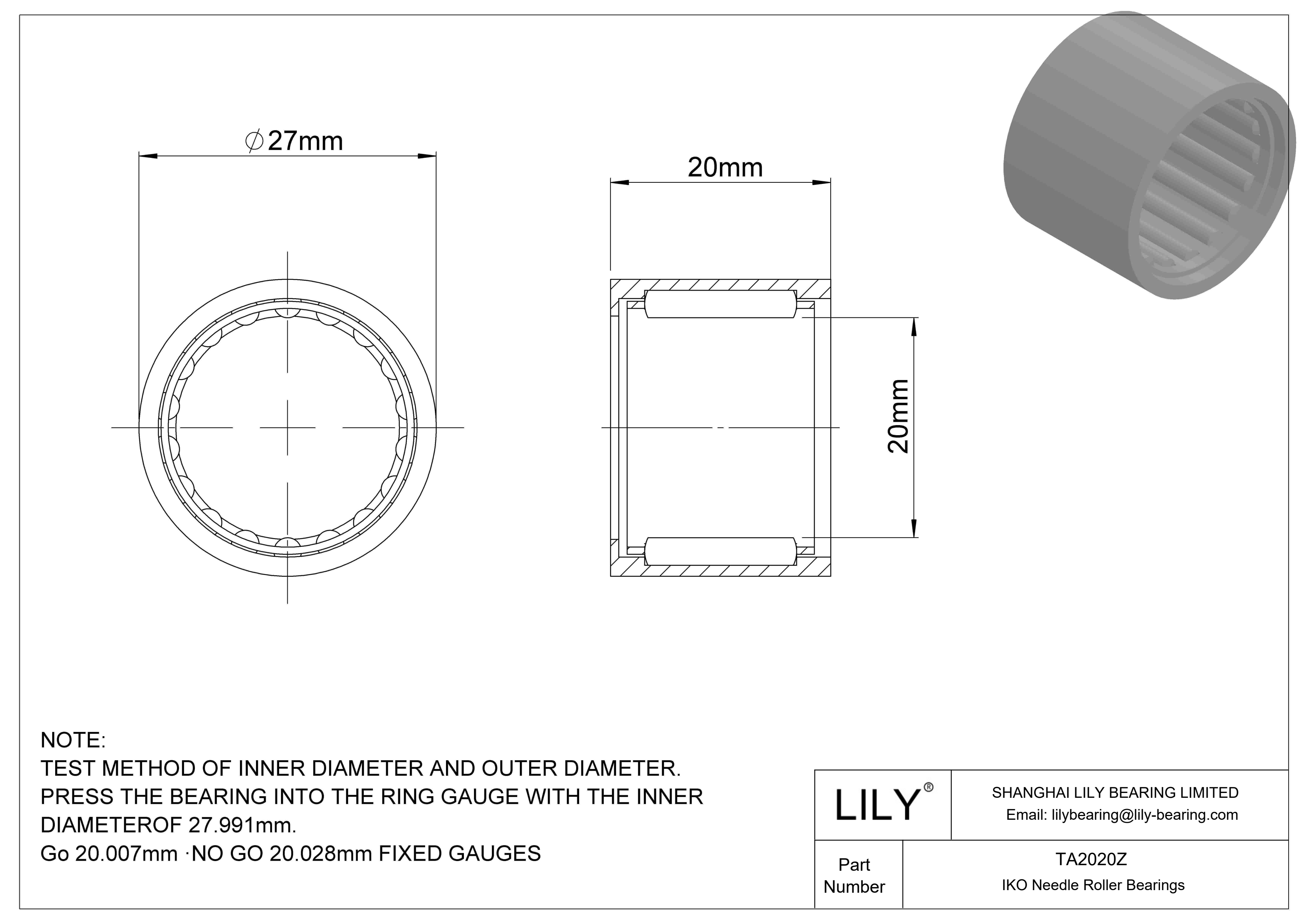 TA2020Z Shell Type Needle Roller Bearings cad drawing