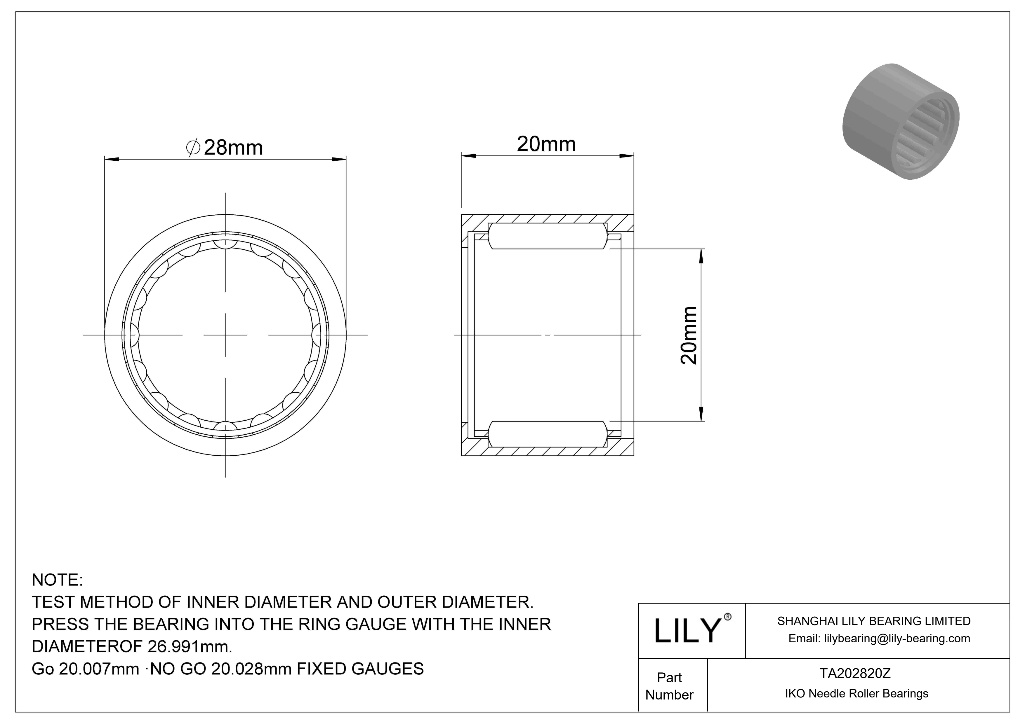 TA202820Z Shell Type Needle Roller Bearings cad drawing