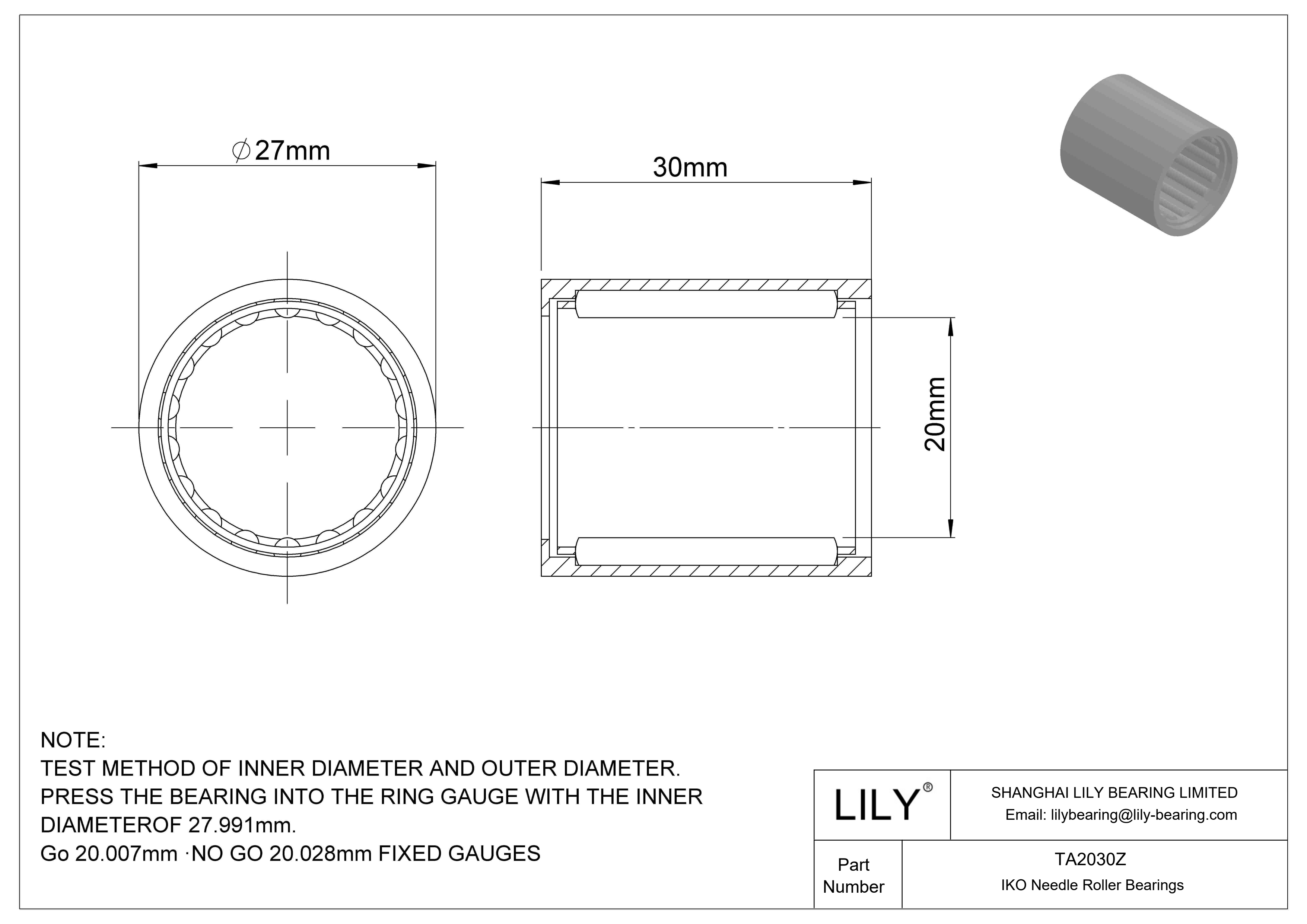 TA2030Z Shell Type Needle Roller Bearings cad drawing